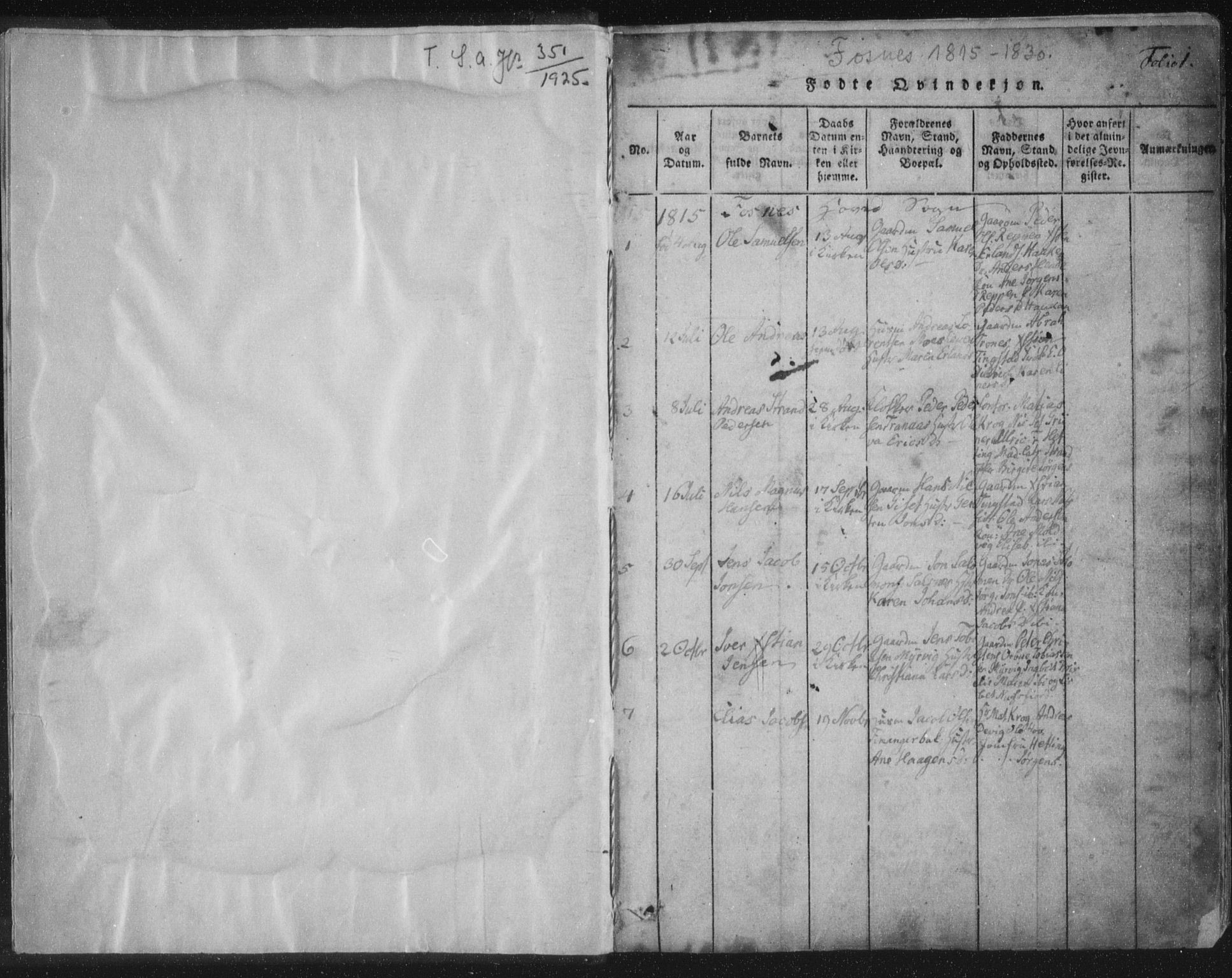 Ministerialprotokoller, klokkerbøker og fødselsregistre - Nord-Trøndelag, AV/SAT-A-1458/773/L0609: Parish register (official) no. 773A03 /1, 1815-1830, p. 1