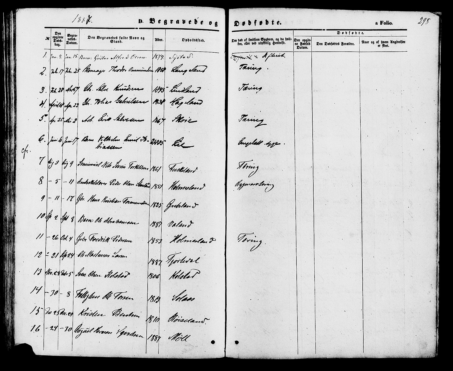 Holum sokneprestkontor, SAK/1111-0022/F/Fb/Fba/L0004: Parish register (copy) no. B 4, 1867-1890, p. 298