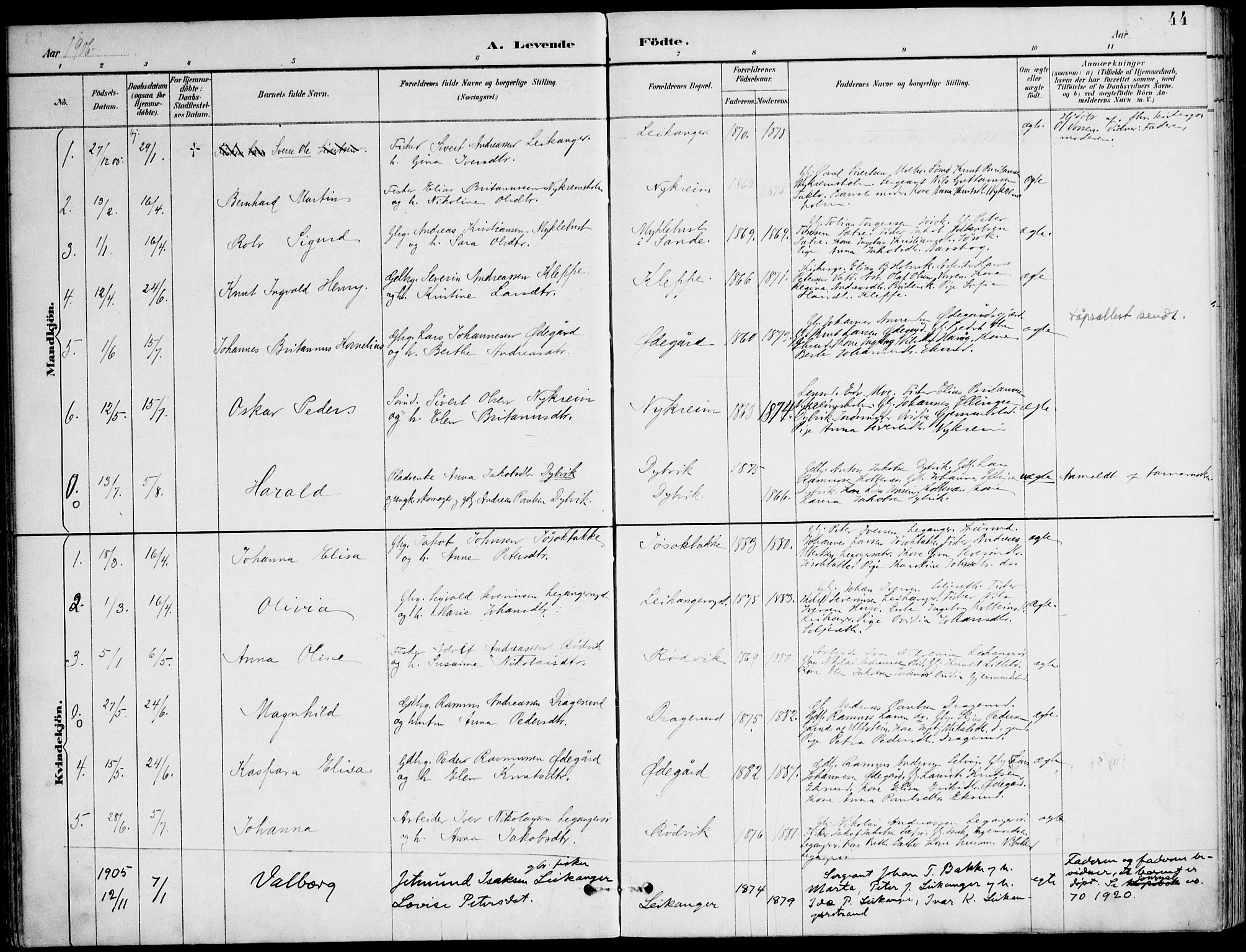 Ministerialprotokoller, klokkerbøker og fødselsregistre - Møre og Romsdal, AV/SAT-A-1454/508/L0095: Parish register (official) no. 508A02, 1887-1920, p. 44