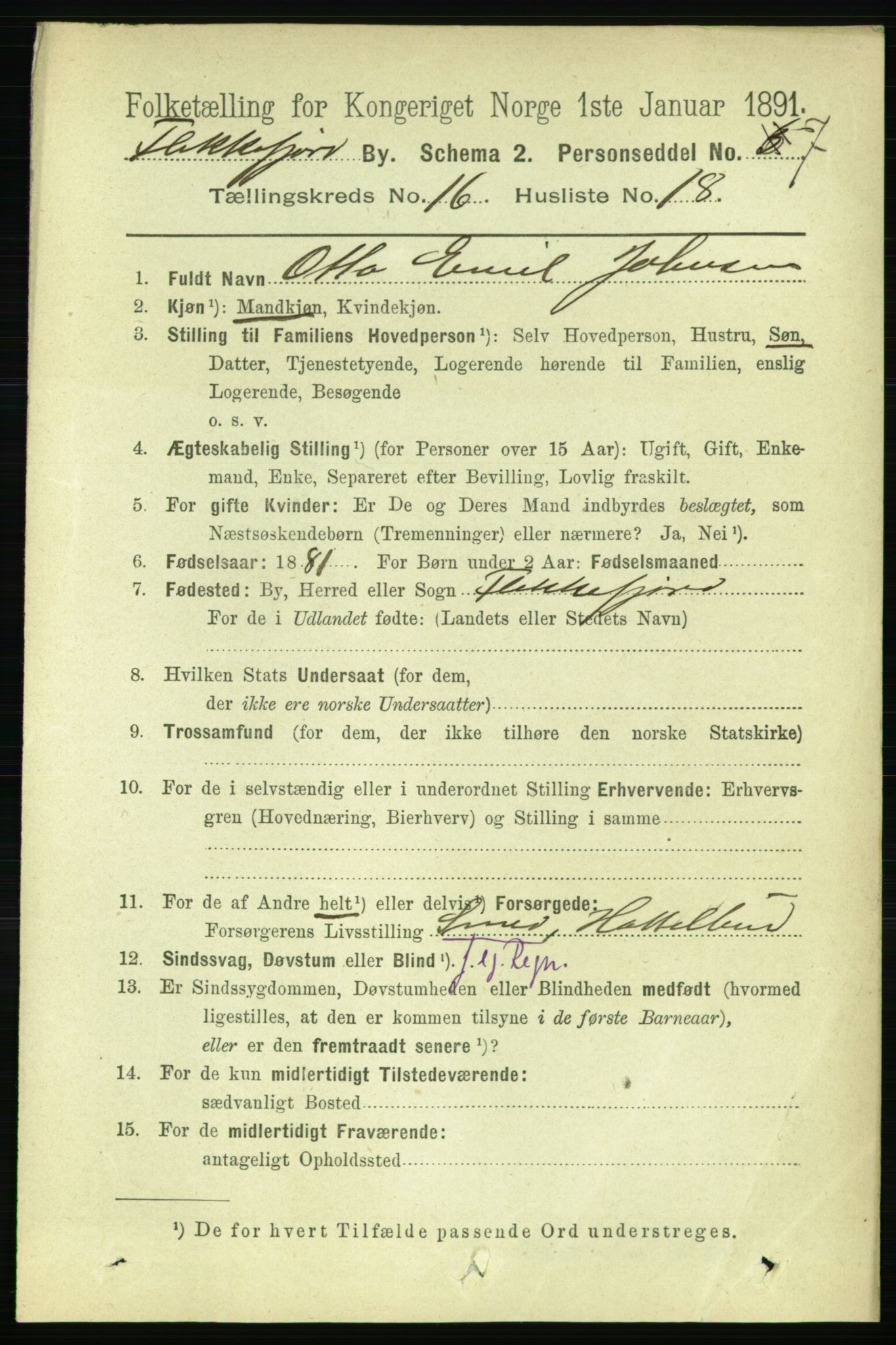 RA, 1891 census for 1004 Flekkefjord, 1891, p. 2082