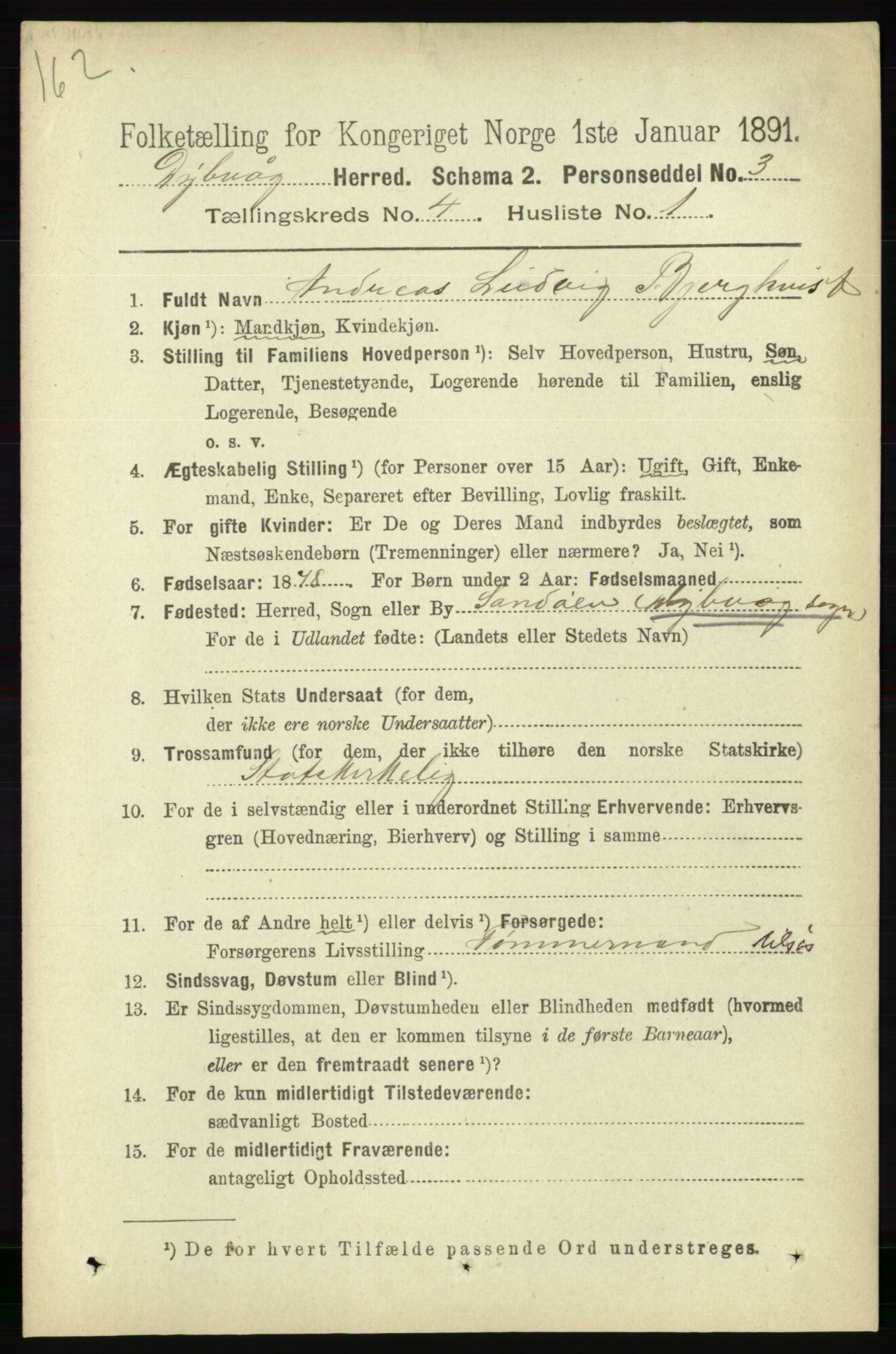 RA, 1891 census for 0915 Dypvåg, 1891, p. 1016