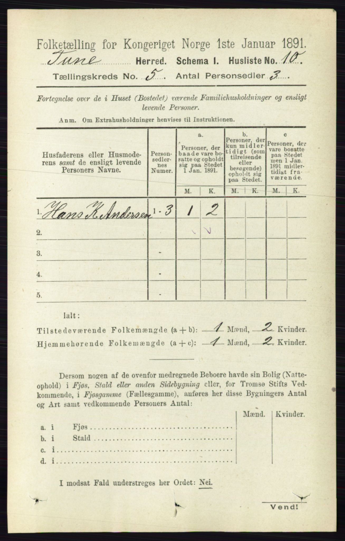 RA, 1891 census for 0130 Tune, 1891, p. 3167