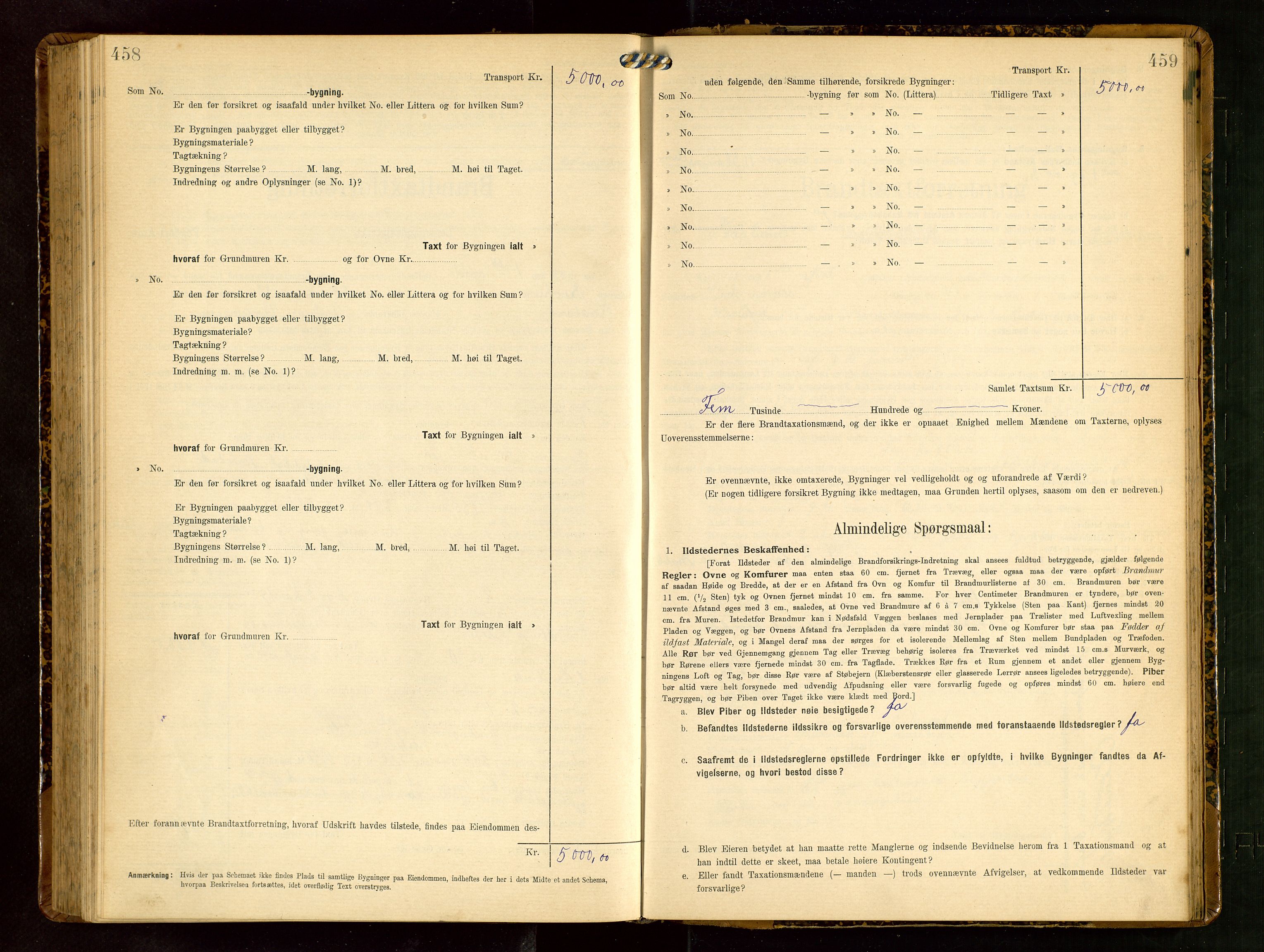 Håland lensmannskontor, AV/SAST-A-100100/Gob/L0003: Branntakstprotokoll - skjematakst. Register i boken., 1909-1910, p. 458-459