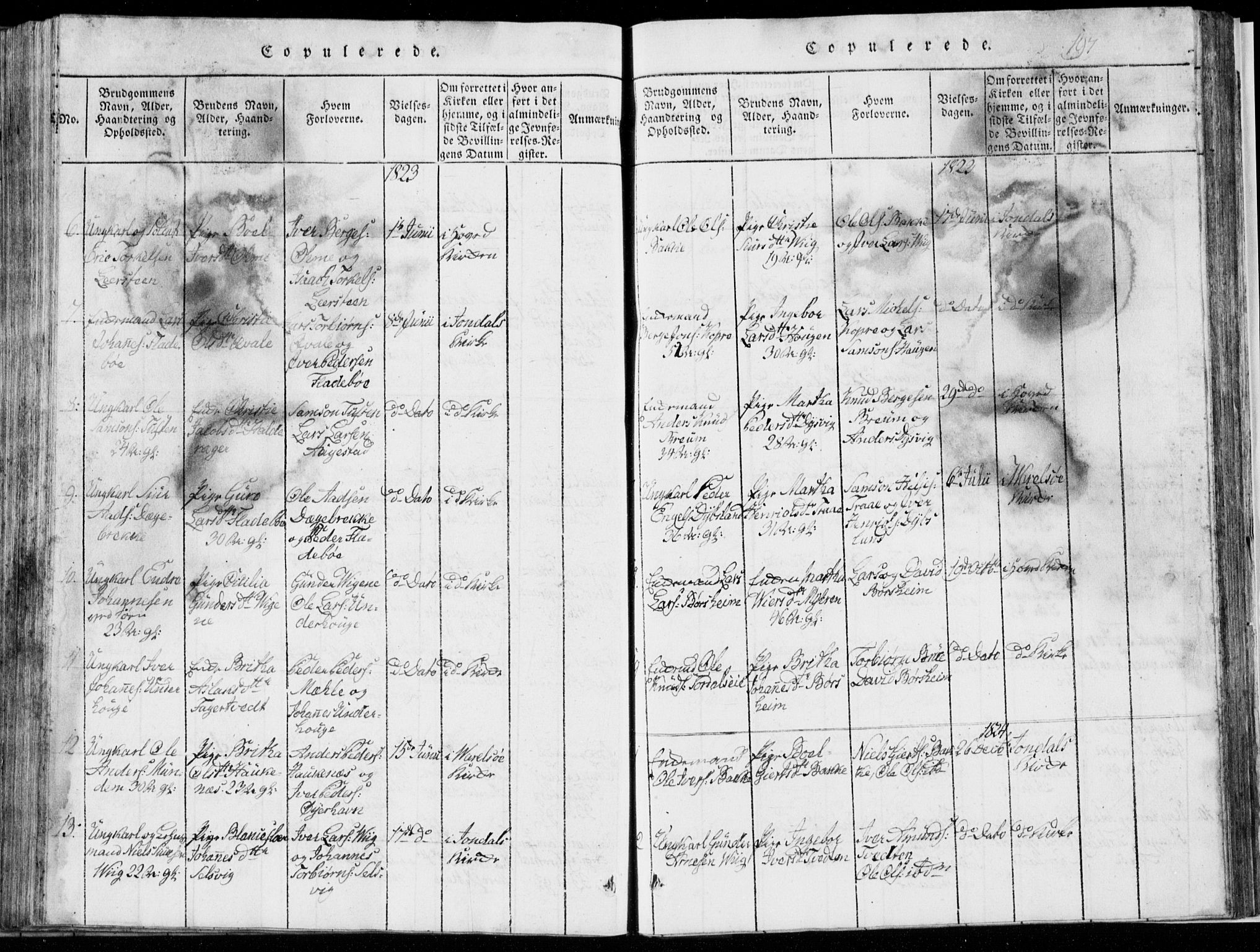 Strandebarm sokneprestembete, SAB/A-78401/H/Hab: Parish register (copy) no. A  1, 1816-1826, p. 197