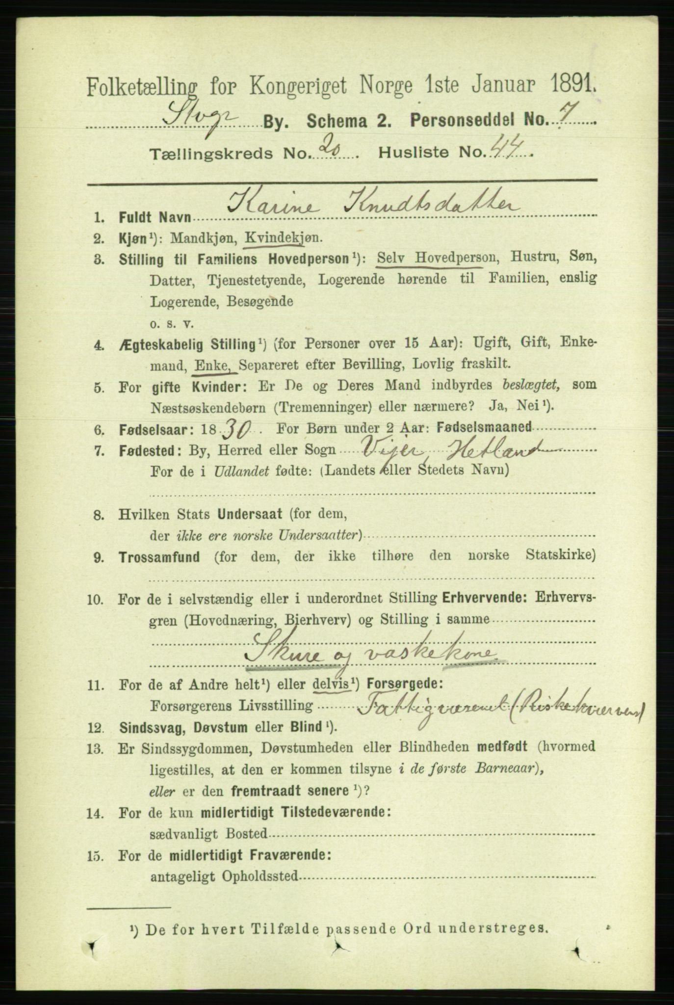 RA, 1891 census for 1103 Stavanger, 1891, p. 23416