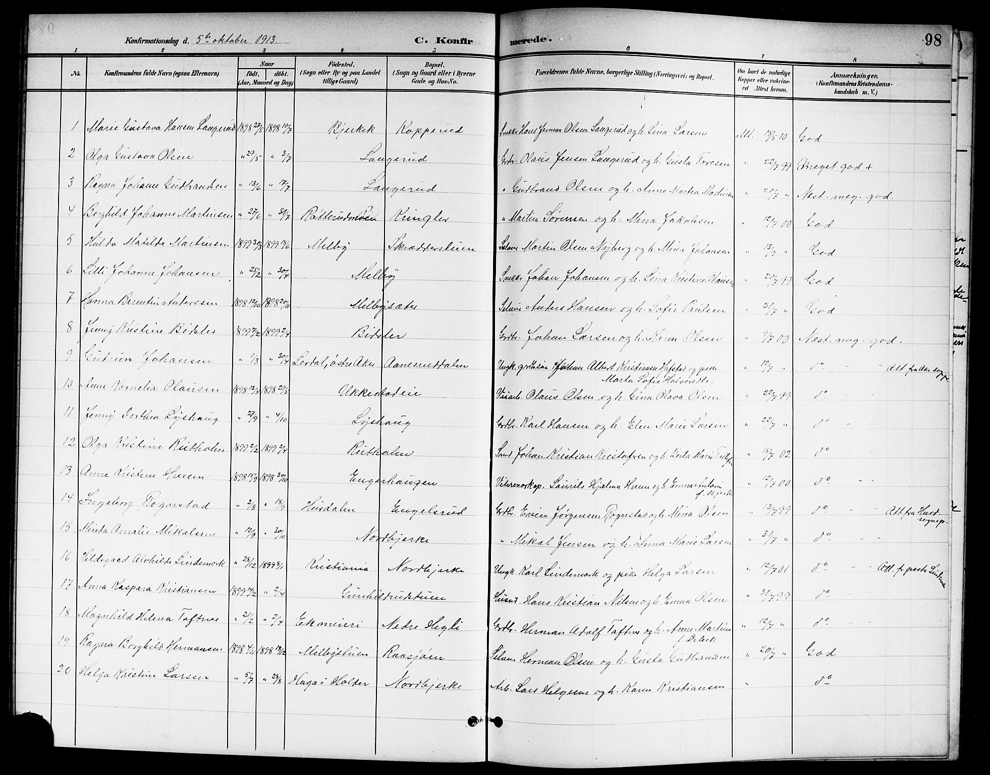 Nannestad prestekontor Kirkebøker, SAO/A-10414a/G/Ga/L0002: Parish register (copy) no. I 2, 1901-1913, p. 98