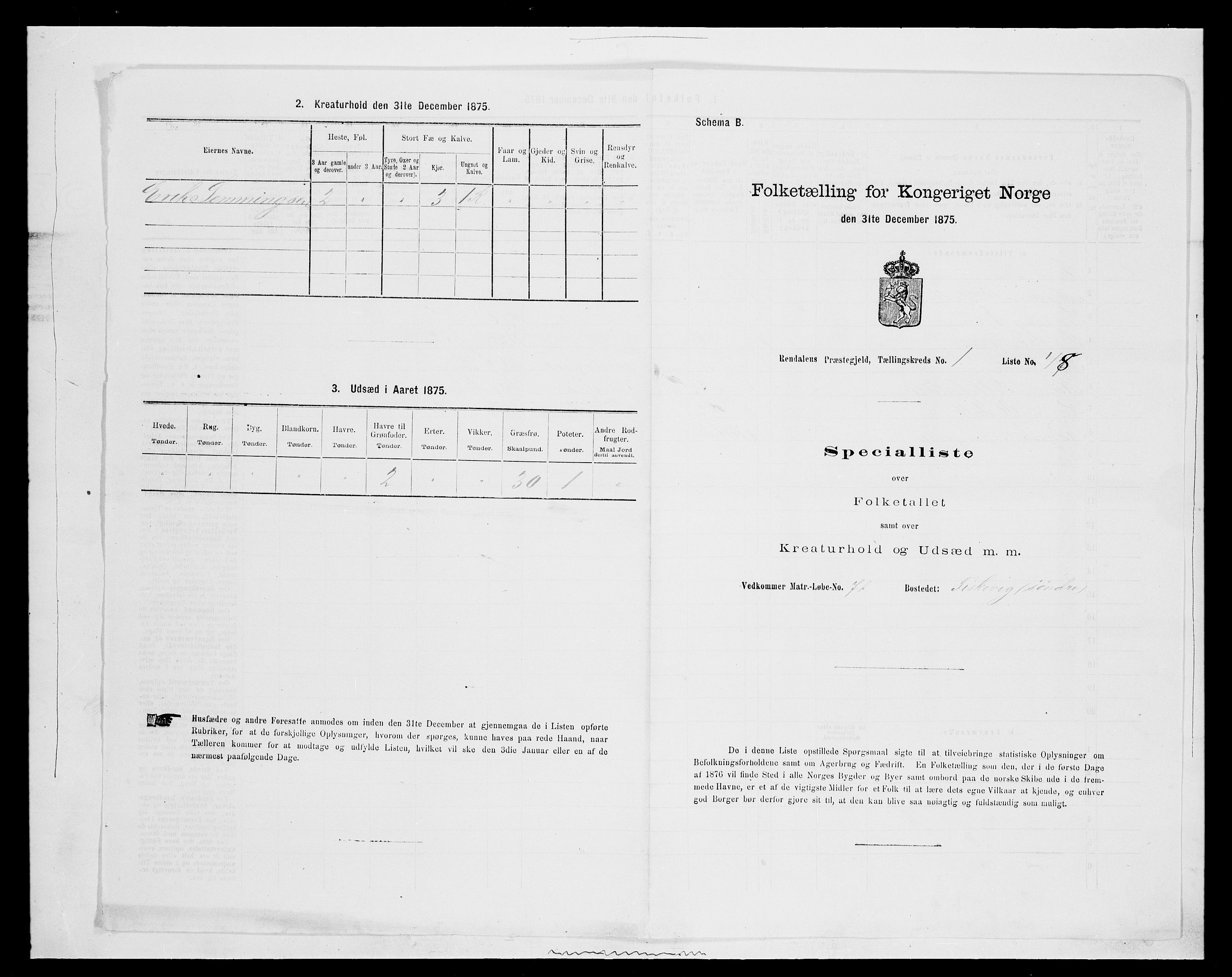 SAH, 1875 census for 0432P Rendalen, 1875, p. 205