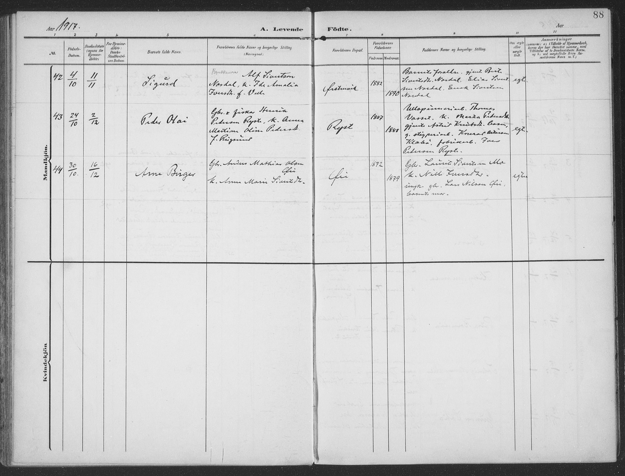 Ministerialprotokoller, klokkerbøker og fødselsregistre - Møre og Romsdal, SAT/A-1454/513/L0178: Parish register (official) no. 513A05, 1906-1919, p. 88