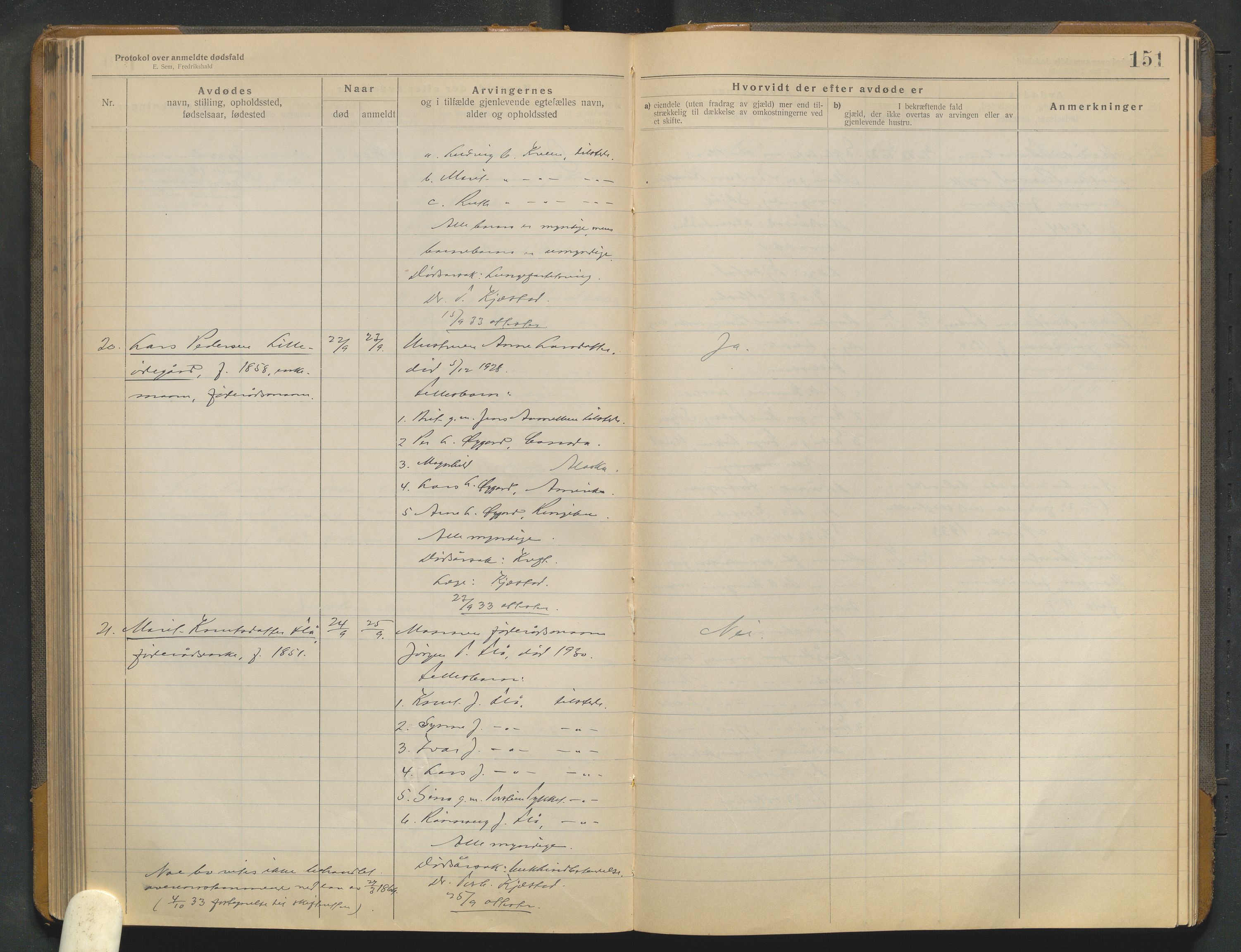 Lom lensmannskontor, AV/SAH-PGL-006/H/Ha/Haa/L0001/0004: Dødsfallsprotokoller / Dødsfallsprotokoll, 1922-1937, p. 151