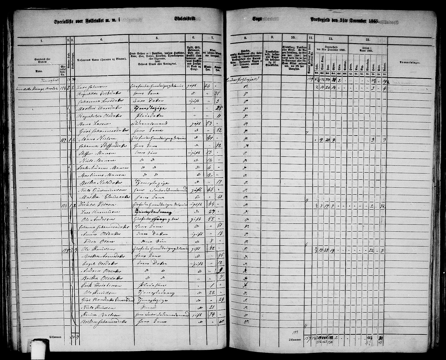 RA, 1865 census for Lindås, 1865, p. 88