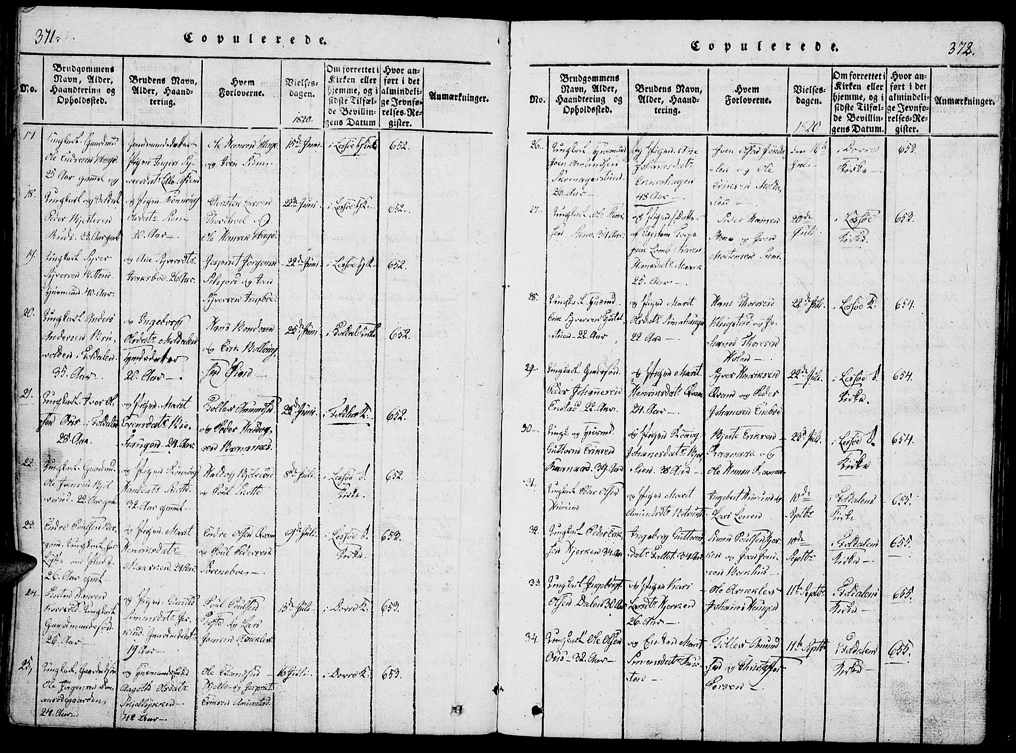 Lesja prestekontor, SAH/PREST-068/H/Ha/Haa/L0004: Parish register (official) no. 4, 1820-1829, p. 371-372