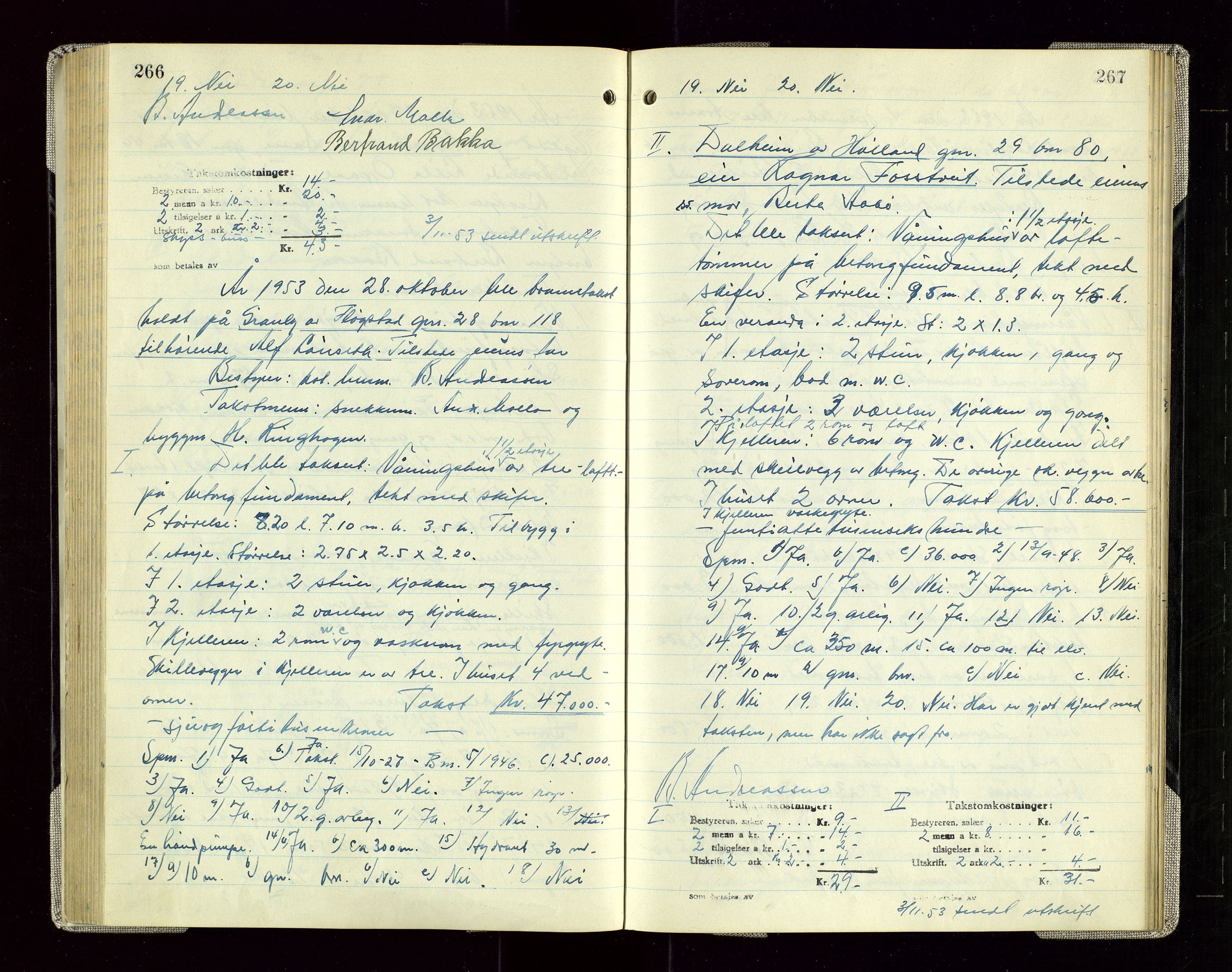 Sauda lensmannskontor, SAST/A-100177/Goa/L0005: "Branntakstprotokoll for Sauda lensmannsdistrikt", 1946-1955, p. 266-267