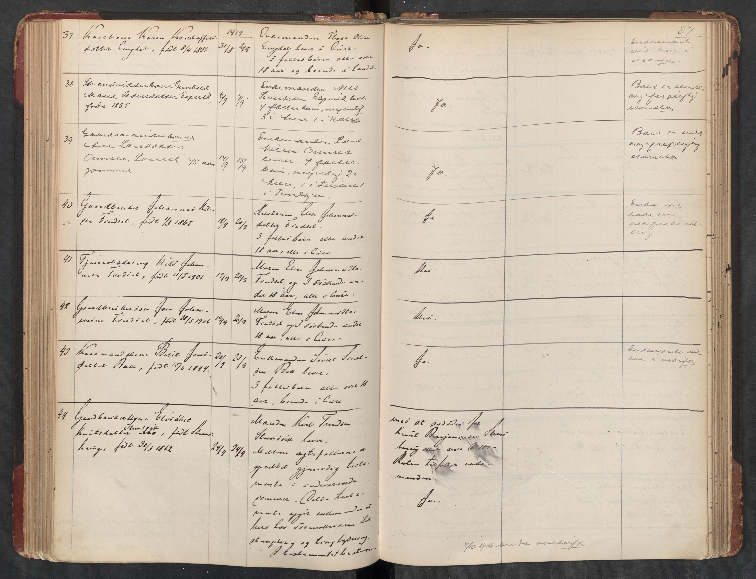 Aure lensmannskontor, SAT/A-1088/1/02/L0003: 2.01.03 Dødsfallsprotokoll, 1906-1926, p. 87