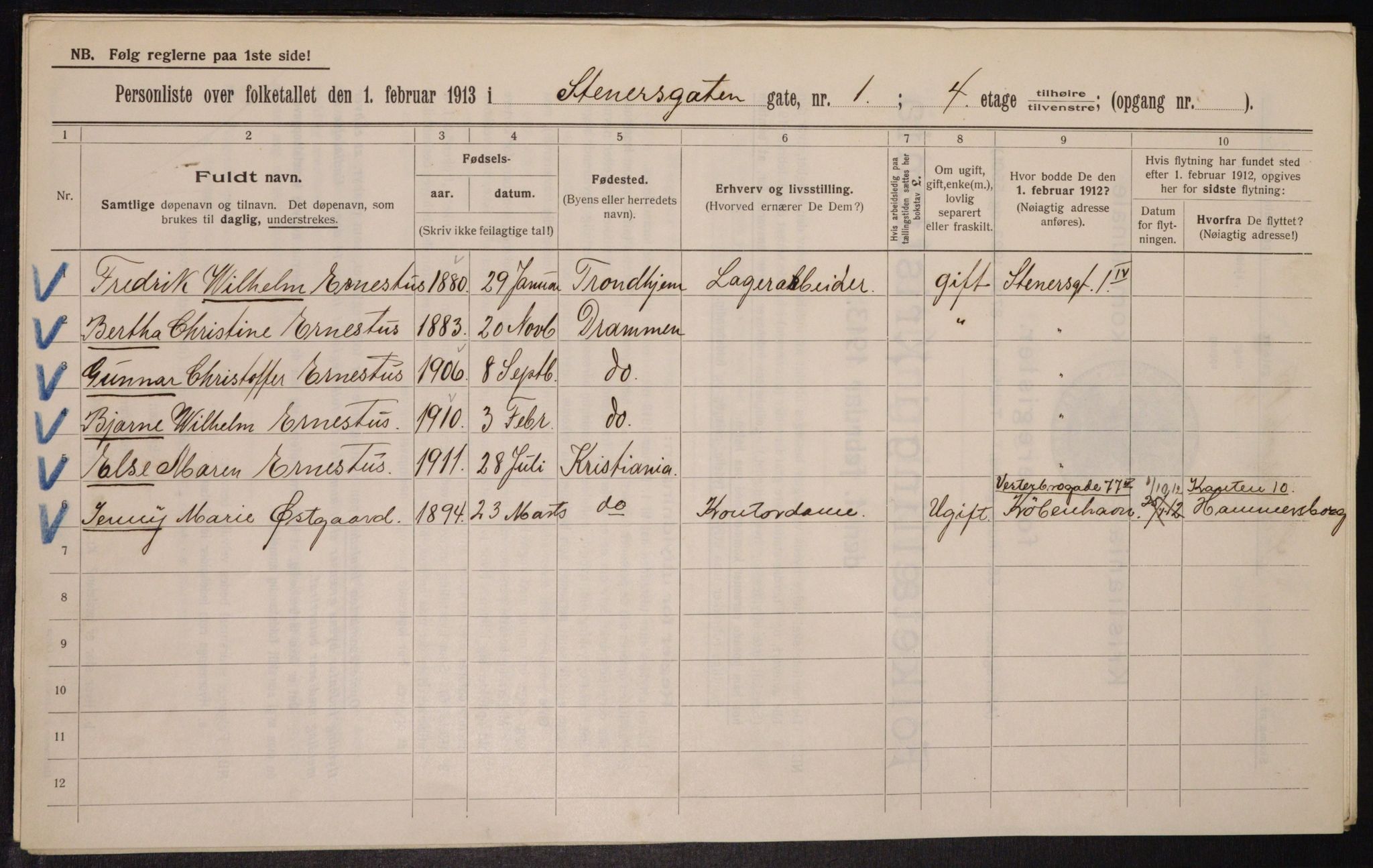 OBA, Municipal Census 1913 for Kristiania, 1913, p. 101509