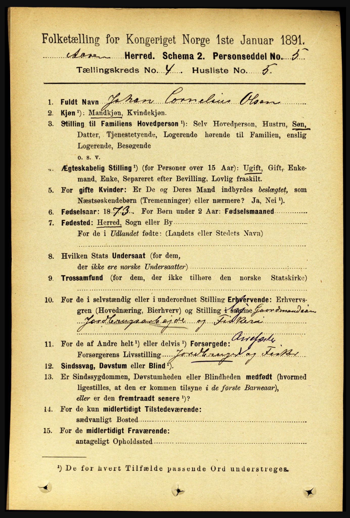 RA, 1891 census for 1716 Åsen, 1891, p. 1437