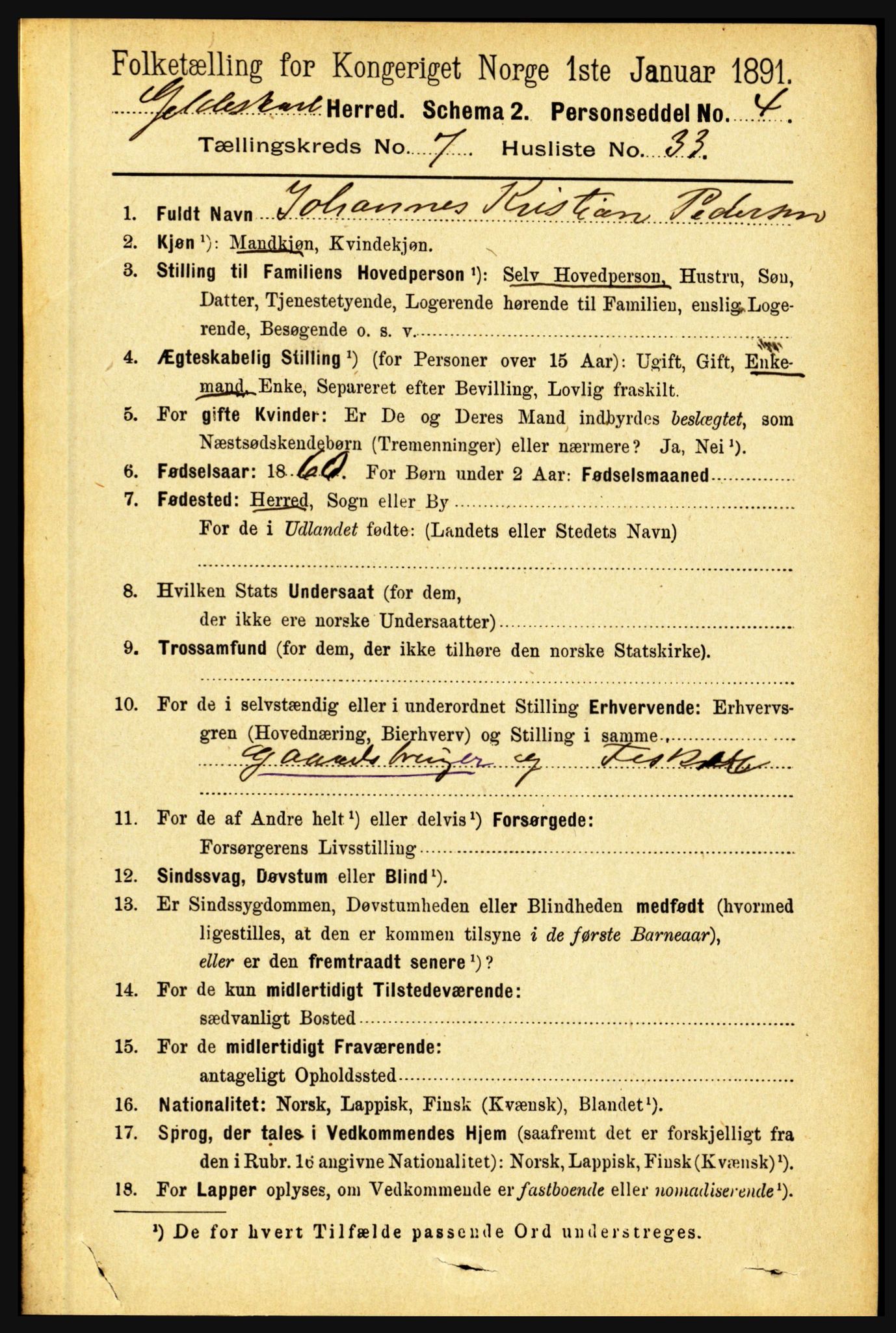 RA, 1891 census for 1838 Gildeskål, 1891, p. 2411