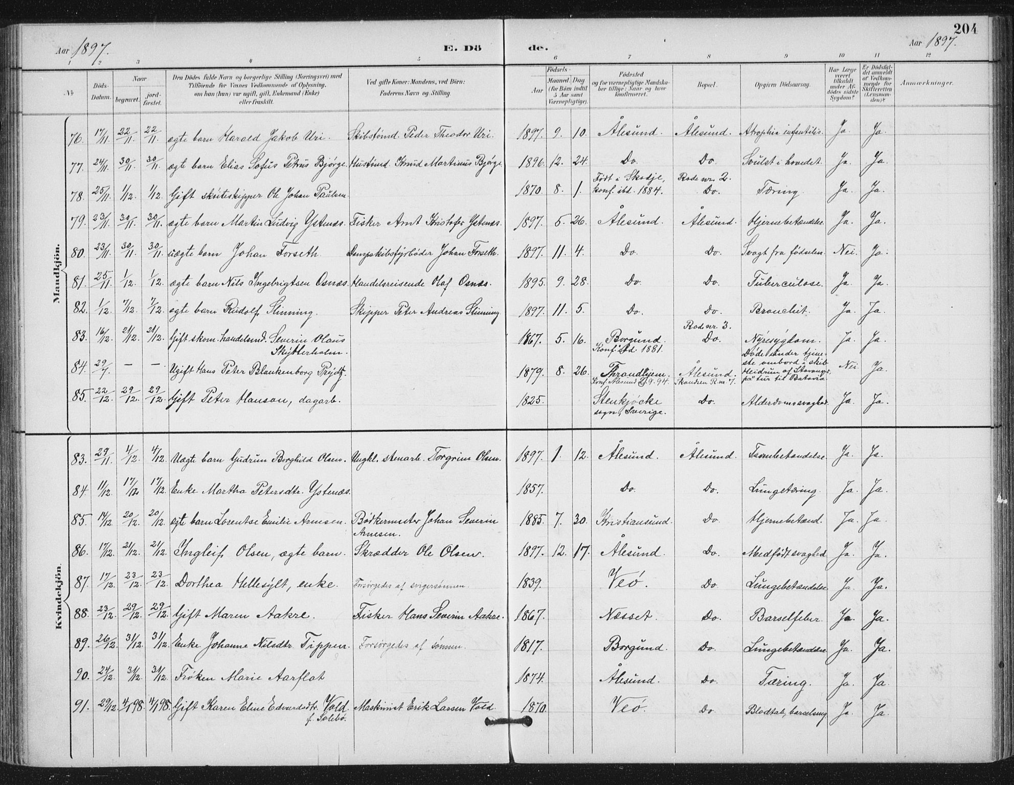 Ministerialprotokoller, klokkerbøker og fødselsregistre - Møre og Romsdal, AV/SAT-A-1454/529/L0457: Parish register (official) no. 529A07, 1894-1903, p. 204