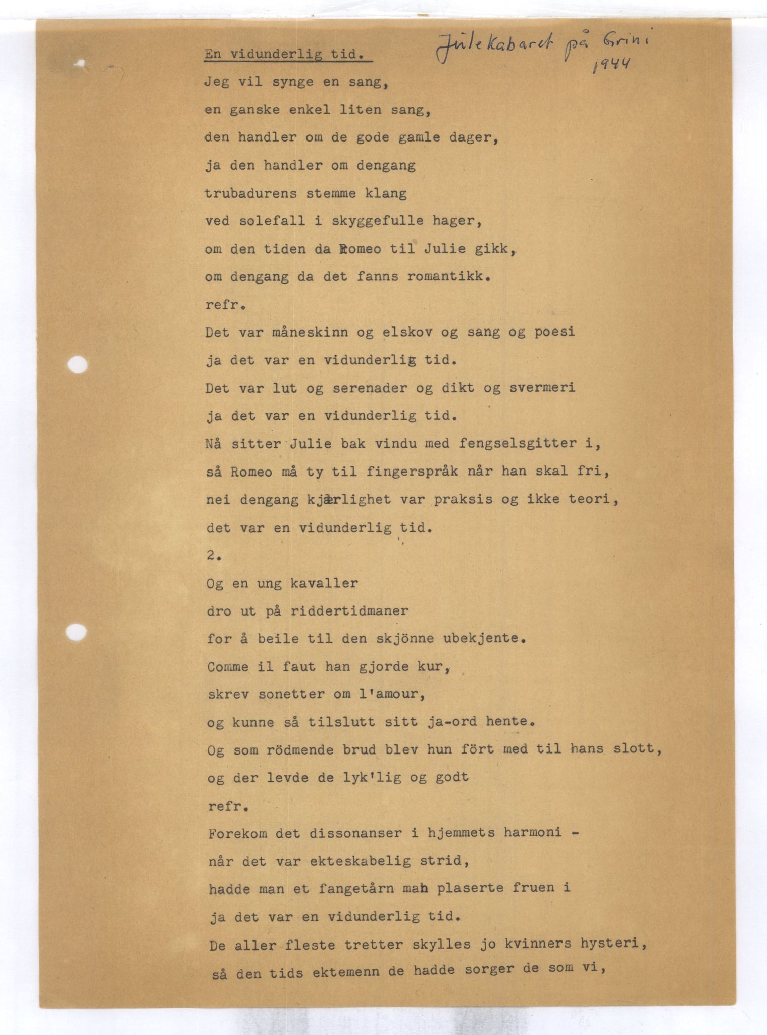 Otto Nielsen, TRKO/PA-1176/F/L0001/0089: Egne viser A-J / En vidunderlig tid, 1944