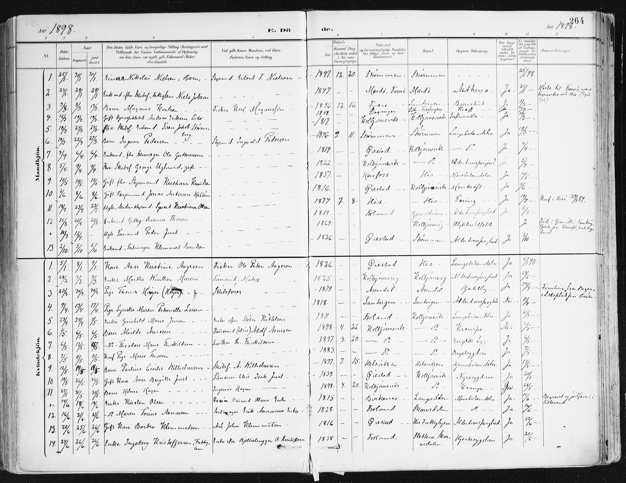 Hisøy sokneprestkontor, AV/SAK-1111-0020/F/Fa/L0004: Parish register (official) no. A 4, 1895-1917, p. 264