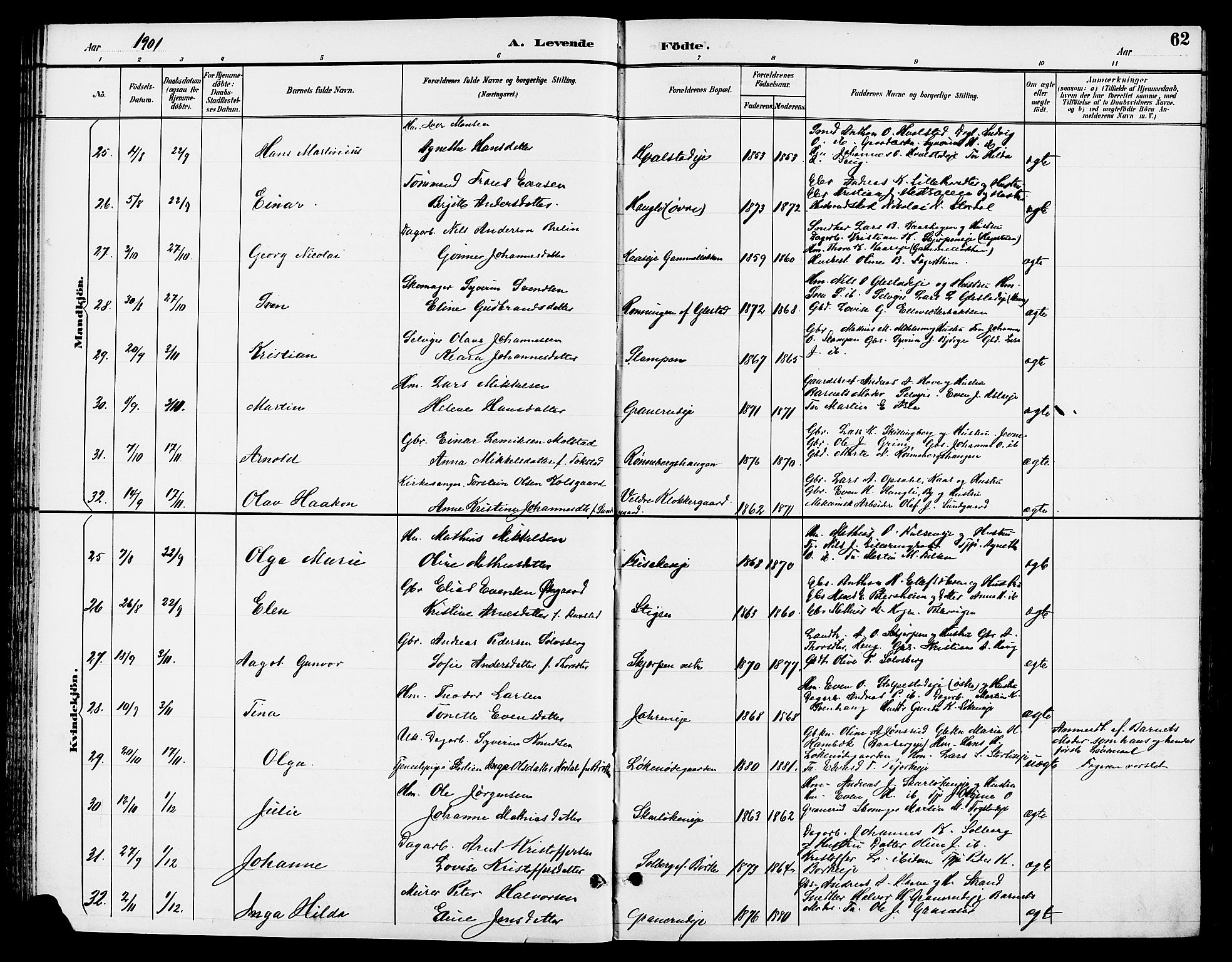 Ringsaker prestekontor, AV/SAH-PREST-014/L/La/L0014: Parish register (copy) no. 14, 1891-1904, p. 62