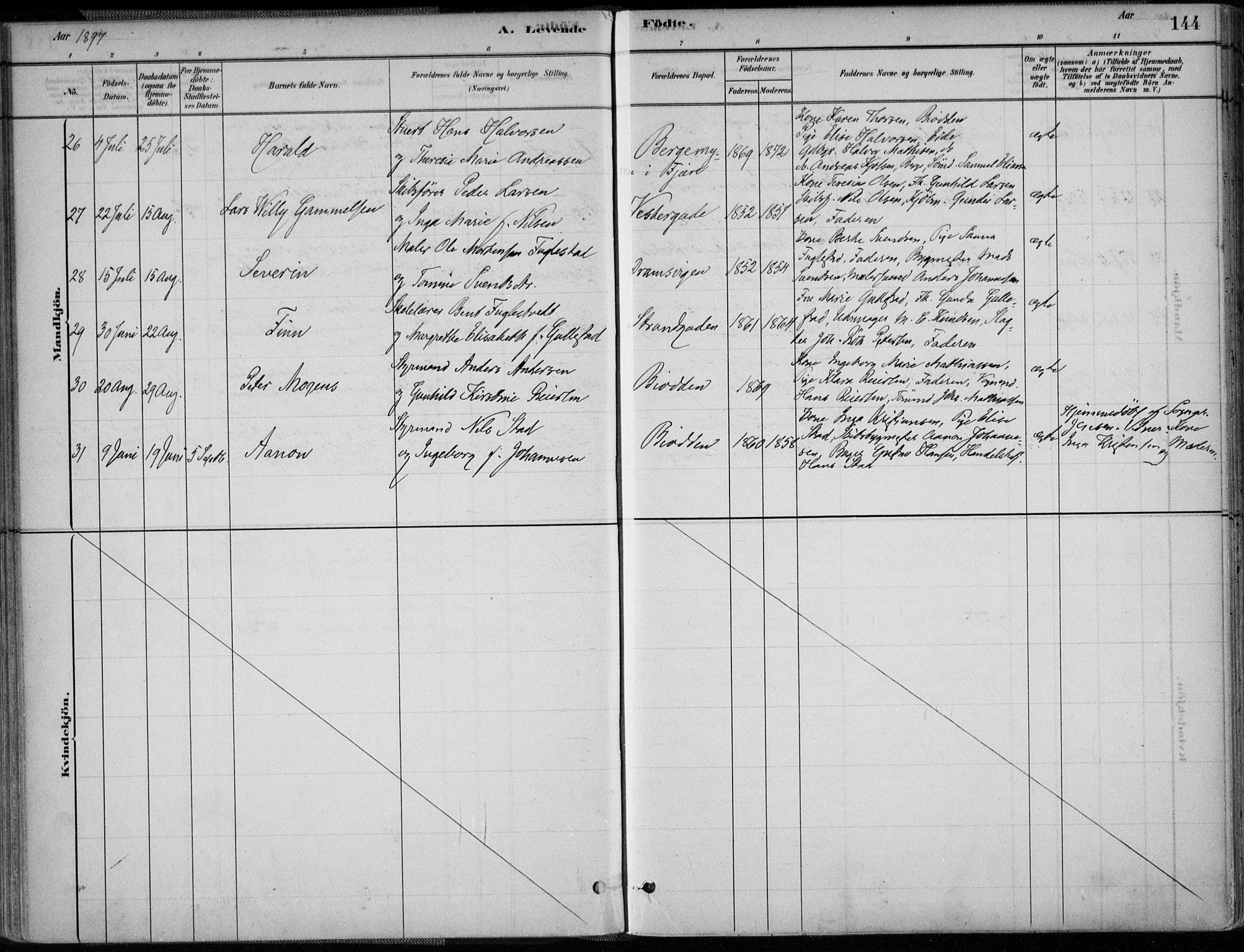 Grimstad sokneprestkontor, SAK/1111-0017/F/Fa/L0003: Parish register (official) no. A 2, 1882-1912, p. 144