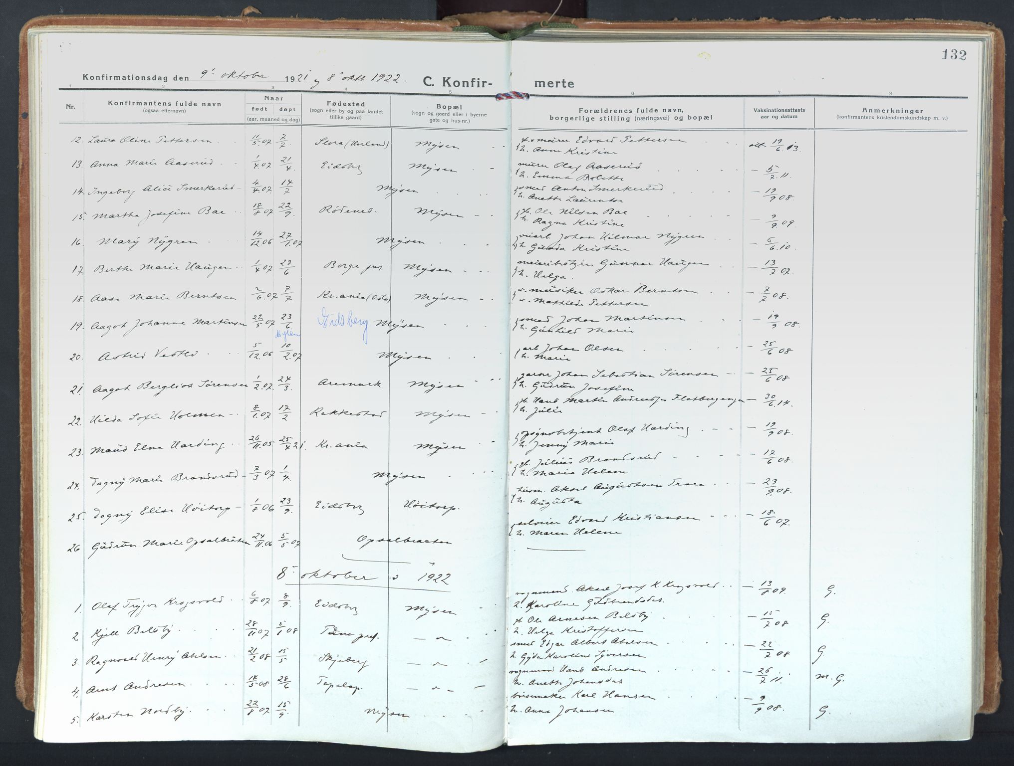 Eidsberg prestekontor Kirkebøker, SAO/A-10905/F/Fd/L0001: Parish register (official) no. IV 1, 1921-1948, p. 132