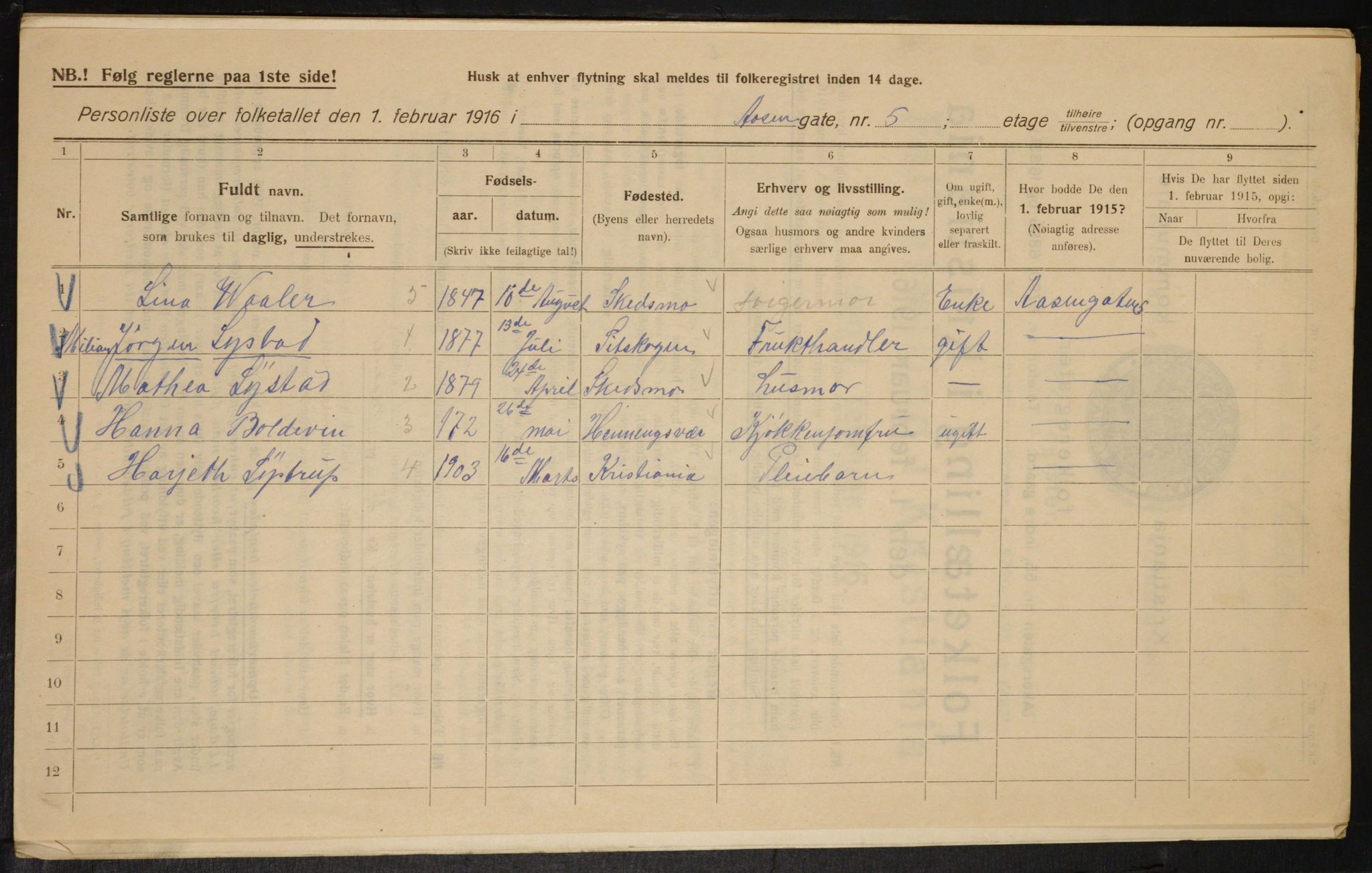 OBA, Municipal Census 1916 for Kristiania, 1916, p. 134772