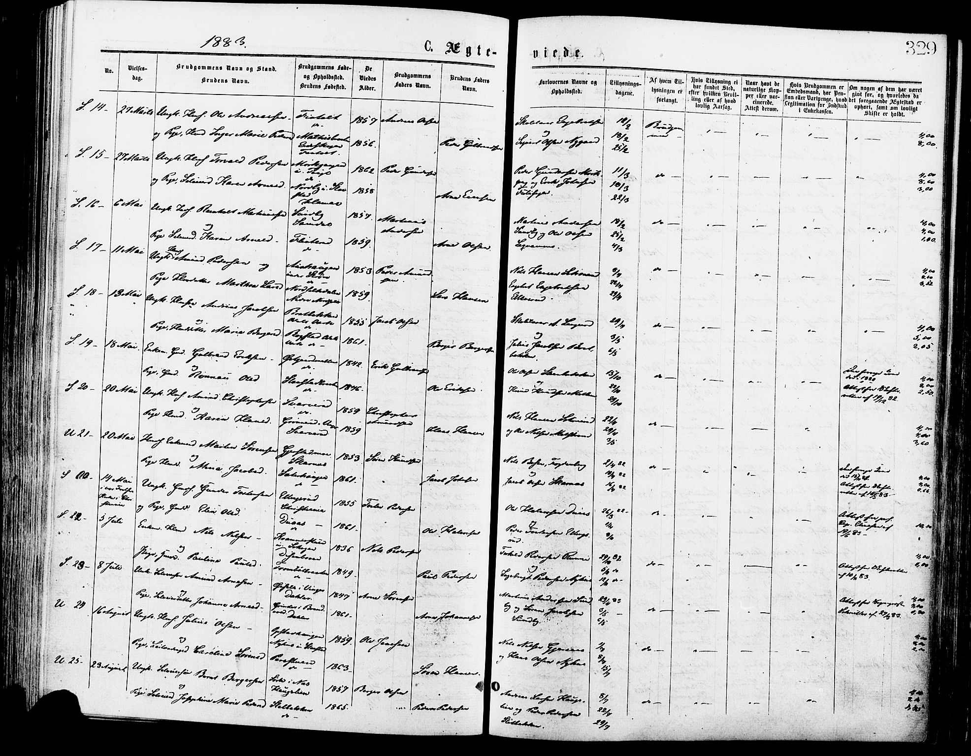 Sør-Odal prestekontor, AV/SAH-PREST-030/H/Ha/Haa/L0005: Parish register (official) no. 5, 1876-1885, p. 329