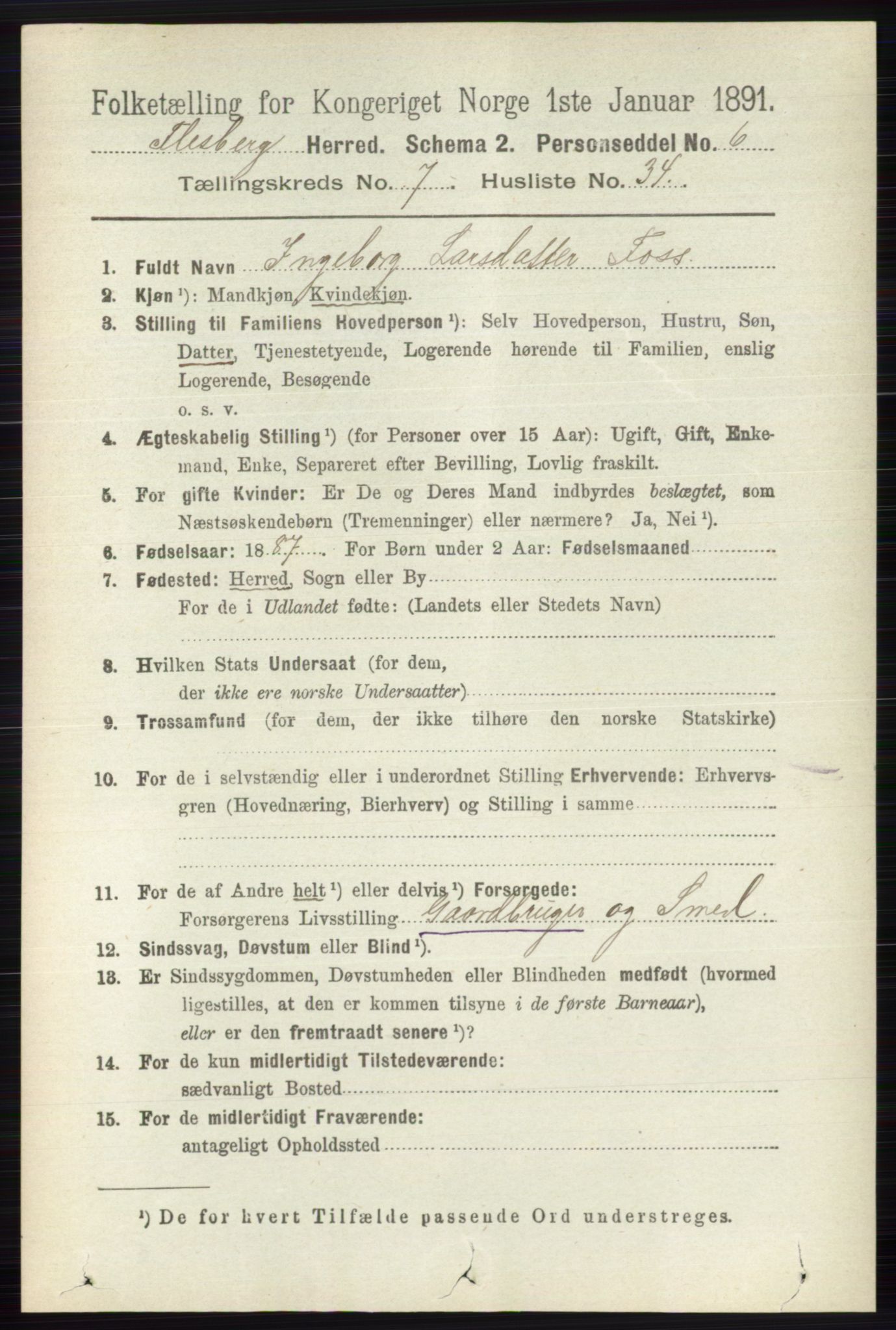 RA, 1891 census for 0631 Flesberg, 1891, p. 1322