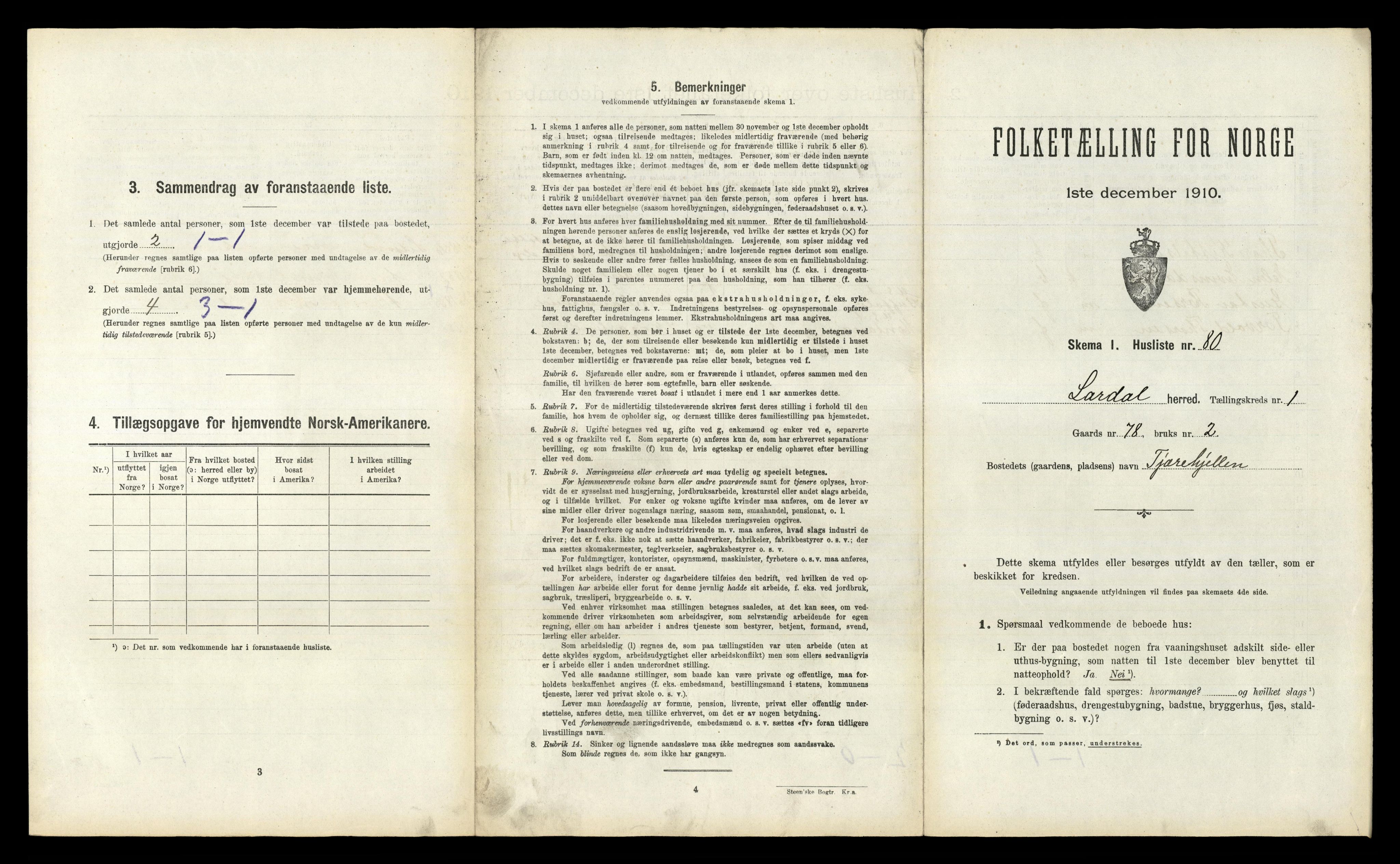 RA, 1910 census for Lardal, 1910, p. 188