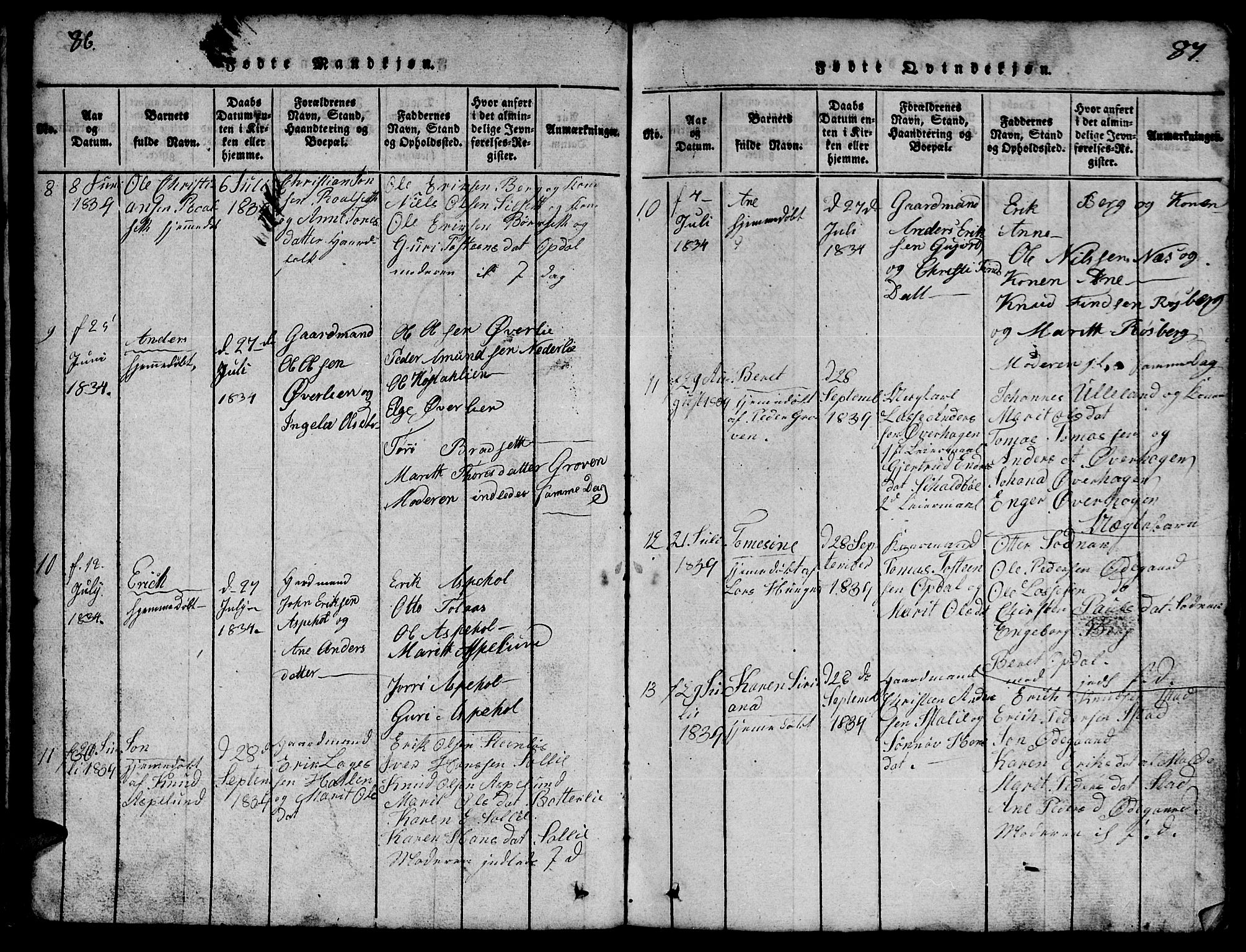 Ministerialprotokoller, klokkerbøker og fødselsregistre - Møre og Romsdal, AV/SAT-A-1454/557/L0683: Parish register (copy) no. 557C01, 1818-1862, p. 86-87