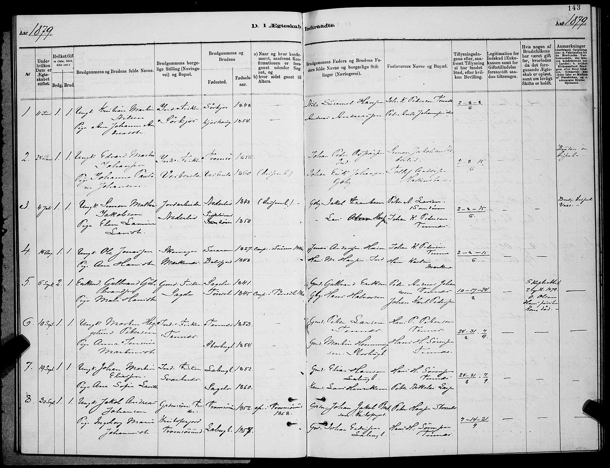 Balsfjord sokneprestembete, SATØ/S-1303/G/Ga/L0007klokker: Parish register (copy) no. 7, 1878-1889, p. 143