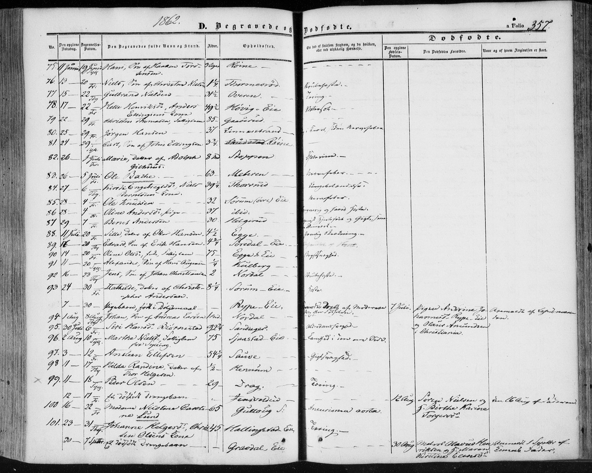 Lier kirkebøker, AV/SAKO-A-230/F/Fa/L0012: Parish register (official) no. I 12, 1854-1864, p. 357