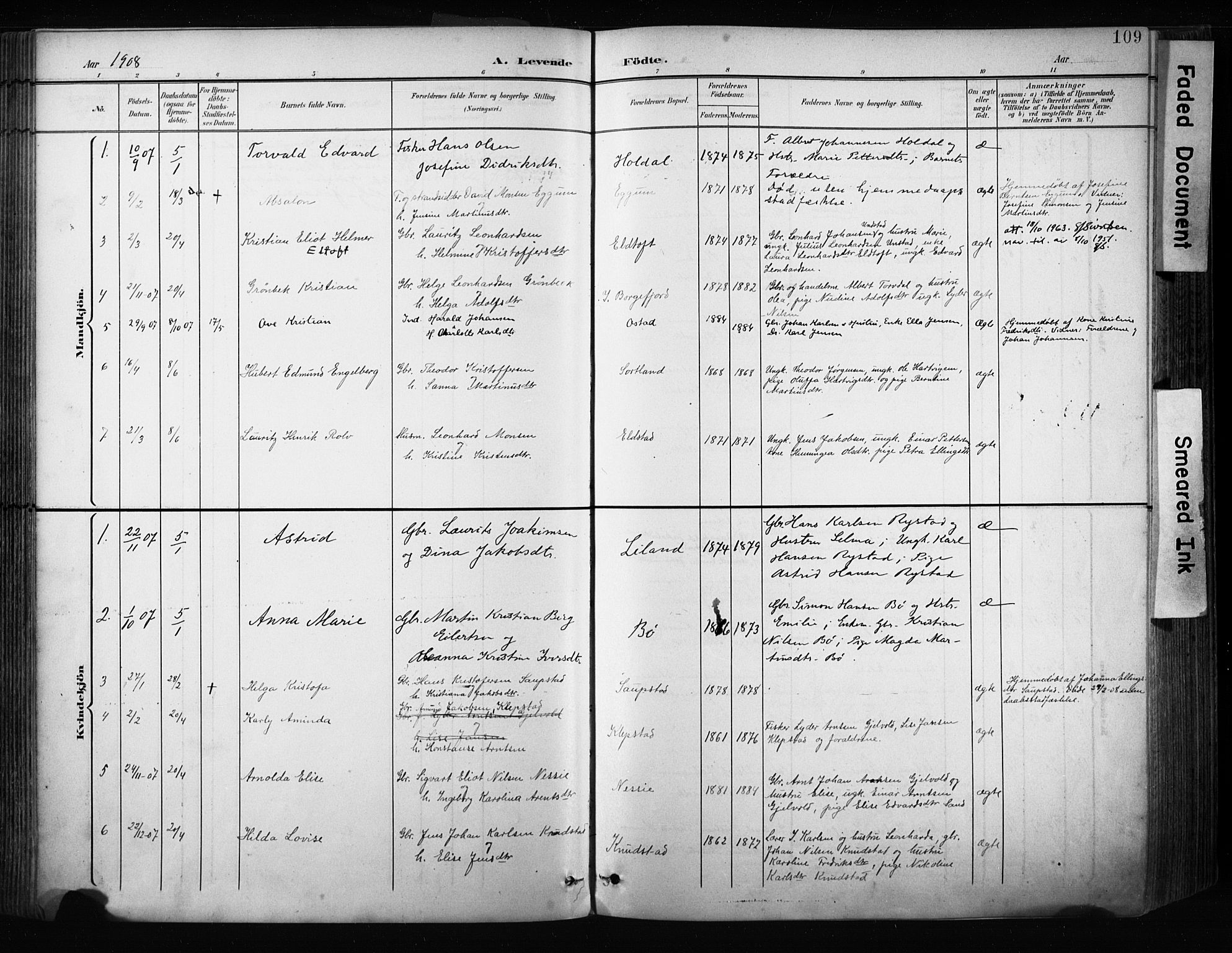 Ministerialprotokoller, klokkerbøker og fødselsregistre - Nordland, AV/SAT-A-1459/880/L1134: Parish register (official) no. 880A08, 1899-1908, p. 109