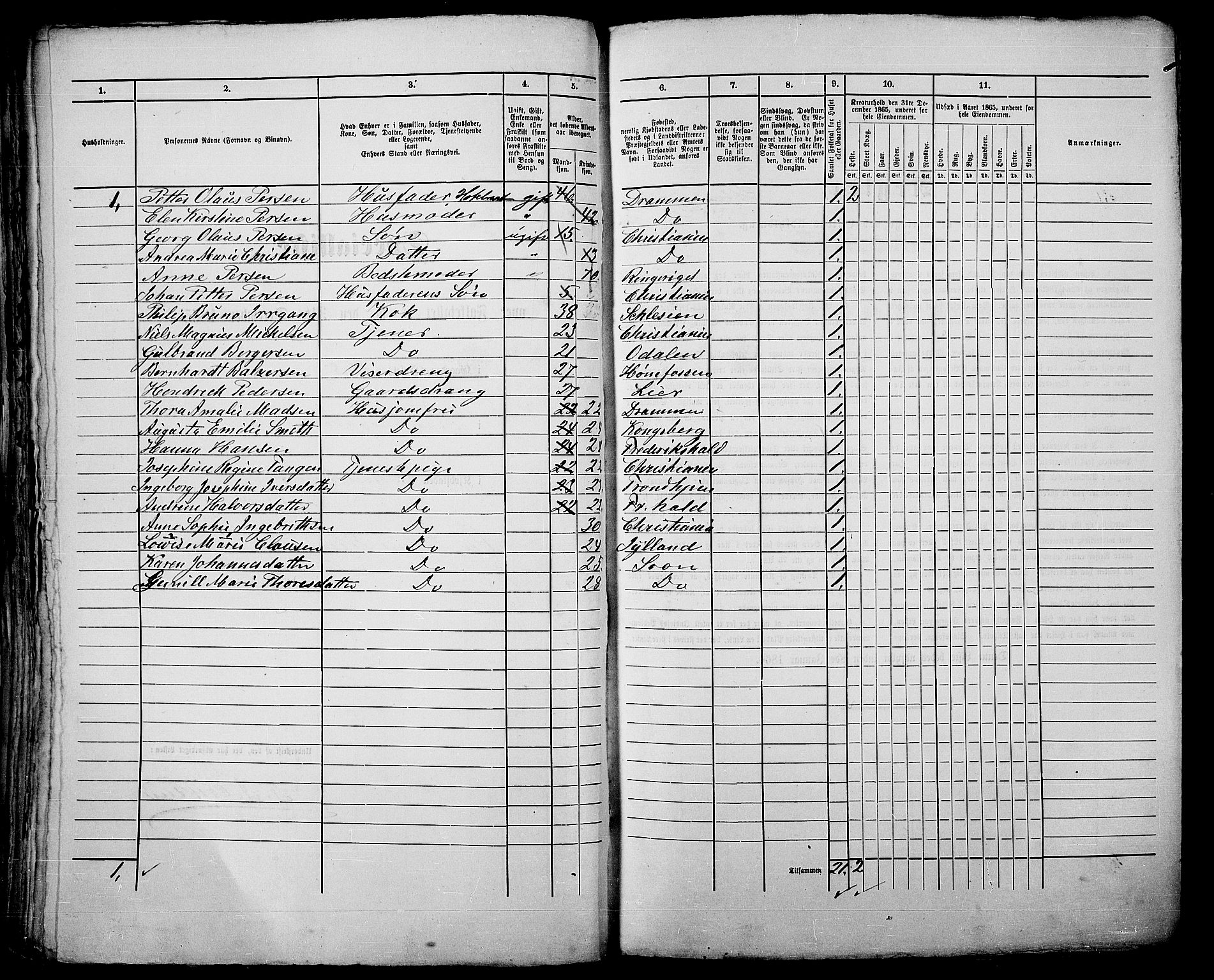 RA, 1865 census for Kristiania, 1865, p. 218