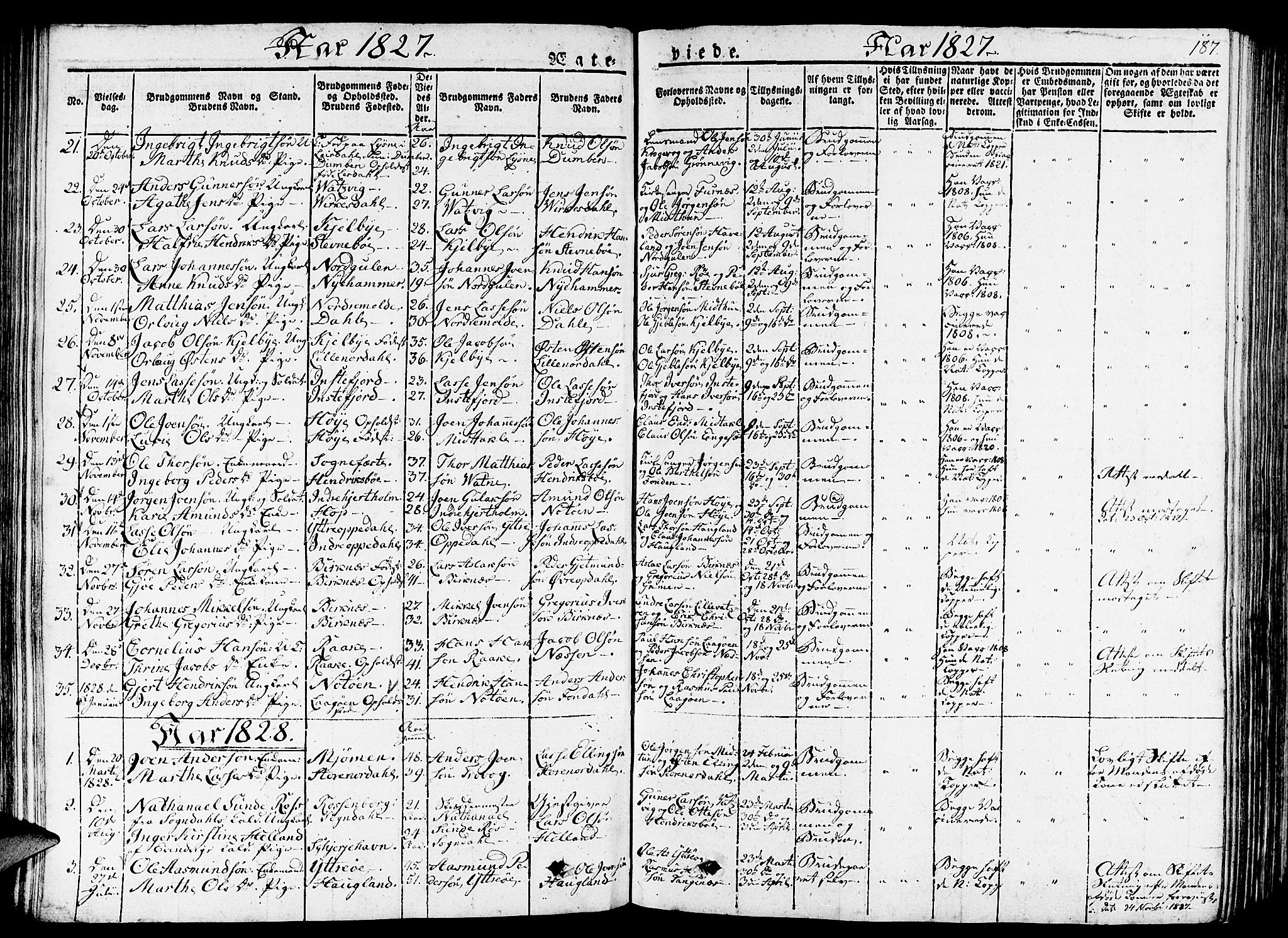 Gulen sokneprestembete, SAB/A-80201/H/Haa/Haaa/L0019: Parish register (official) no. A 19, 1826-1836, p. 187