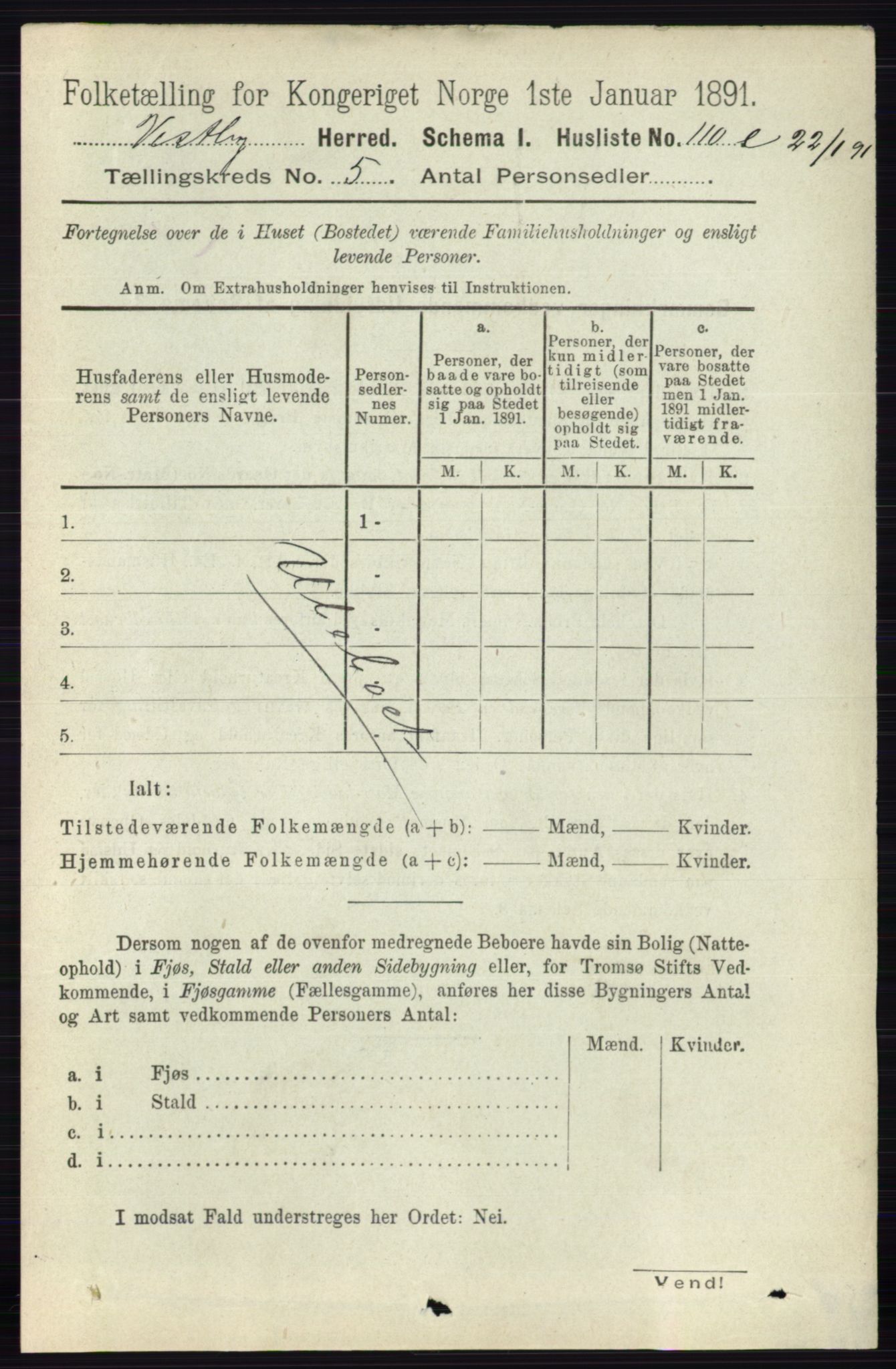 RA, 1891 census for 0211 Vestby, 1891, p. 2170