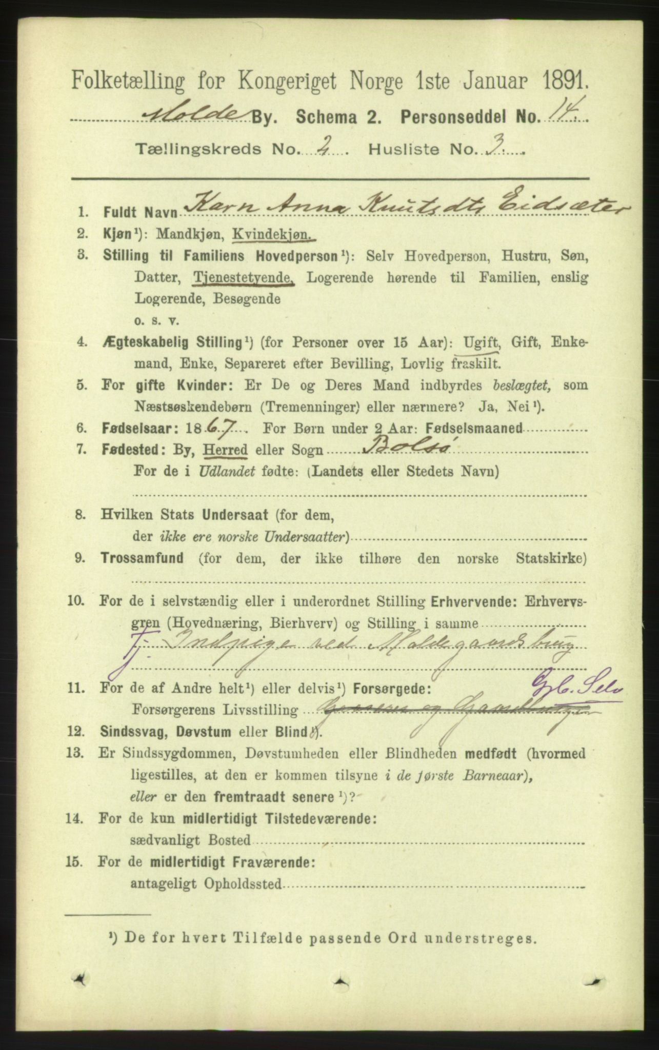 RA, 1891 census for 1502 Molde, 1891, p. 1454