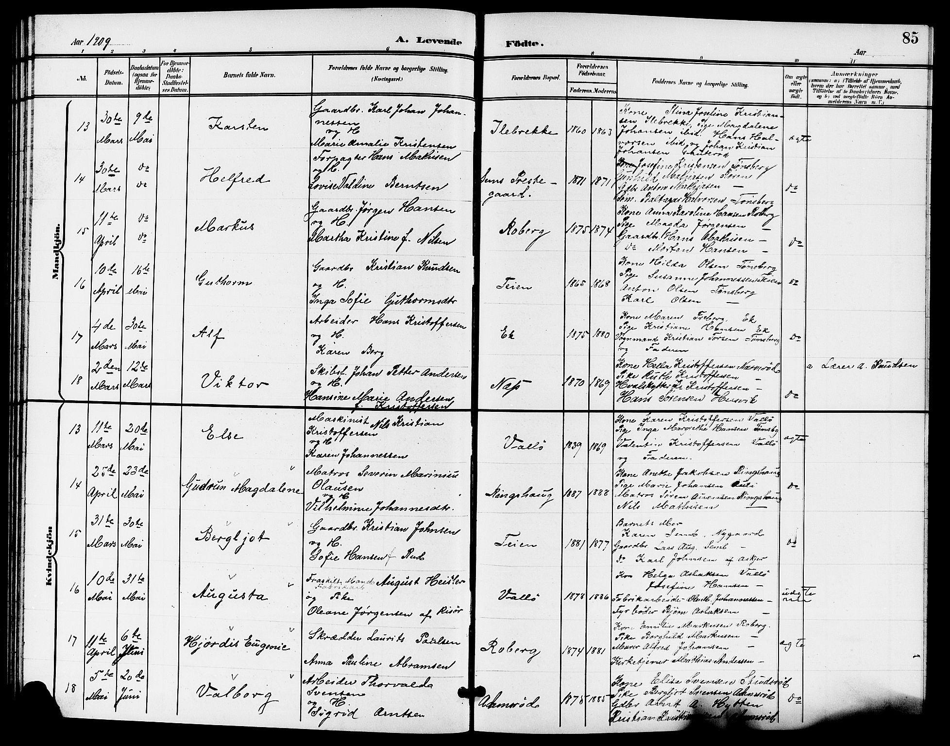Sem kirkebøker, SAKO/A-5/G/Gb/L0003: Parish register (copy) no. II 3, 1900-1913, p. 85