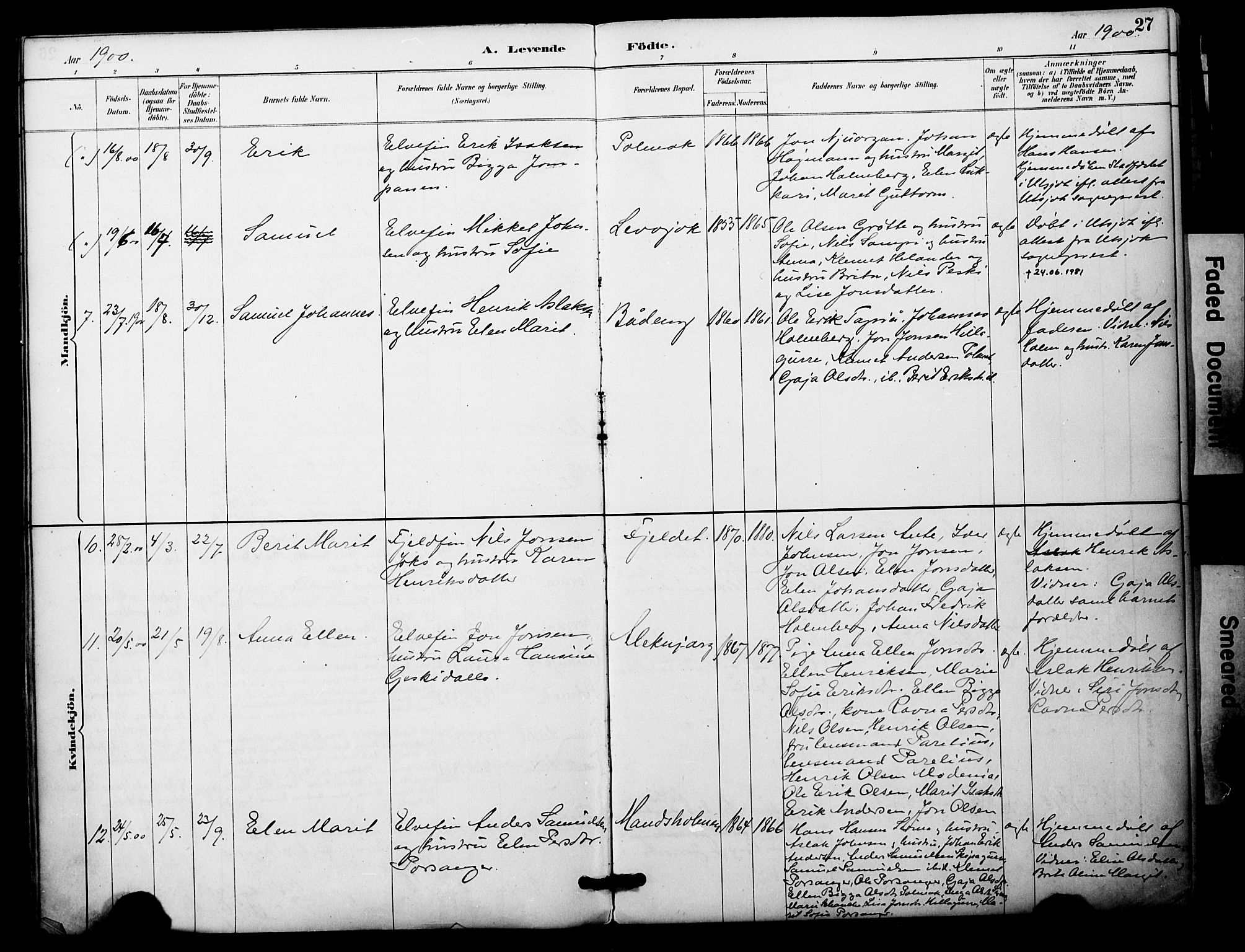 Nesseby sokneprestkontor, SATØ/S-1330/H/Ha/L0005kirke: Parish register (official) no. 5, 1885-1906, p. 27