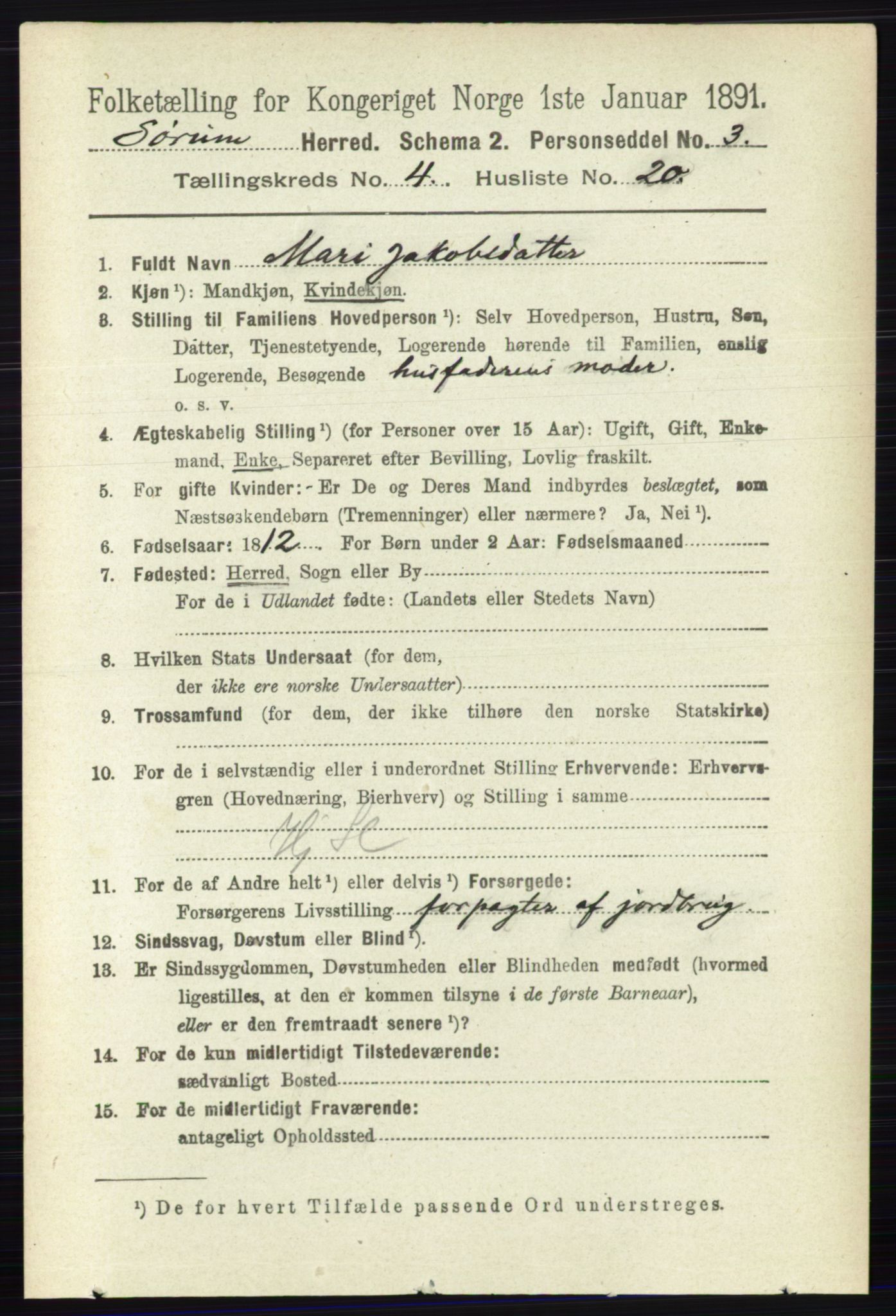 RA, 1891 census for 0226 Sørum, 1891, p. 2008