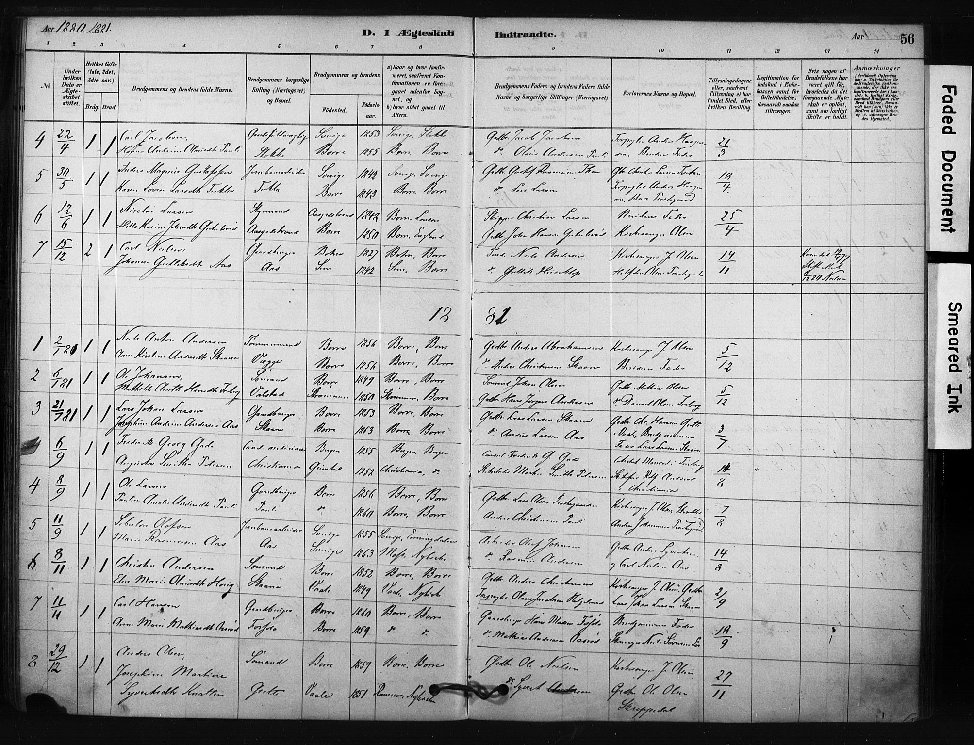 Borre kirkebøker, AV/SAKO-A-338/F/Fc/L0001: Parish register (official) no. III 1, 1878-1896, p. 56