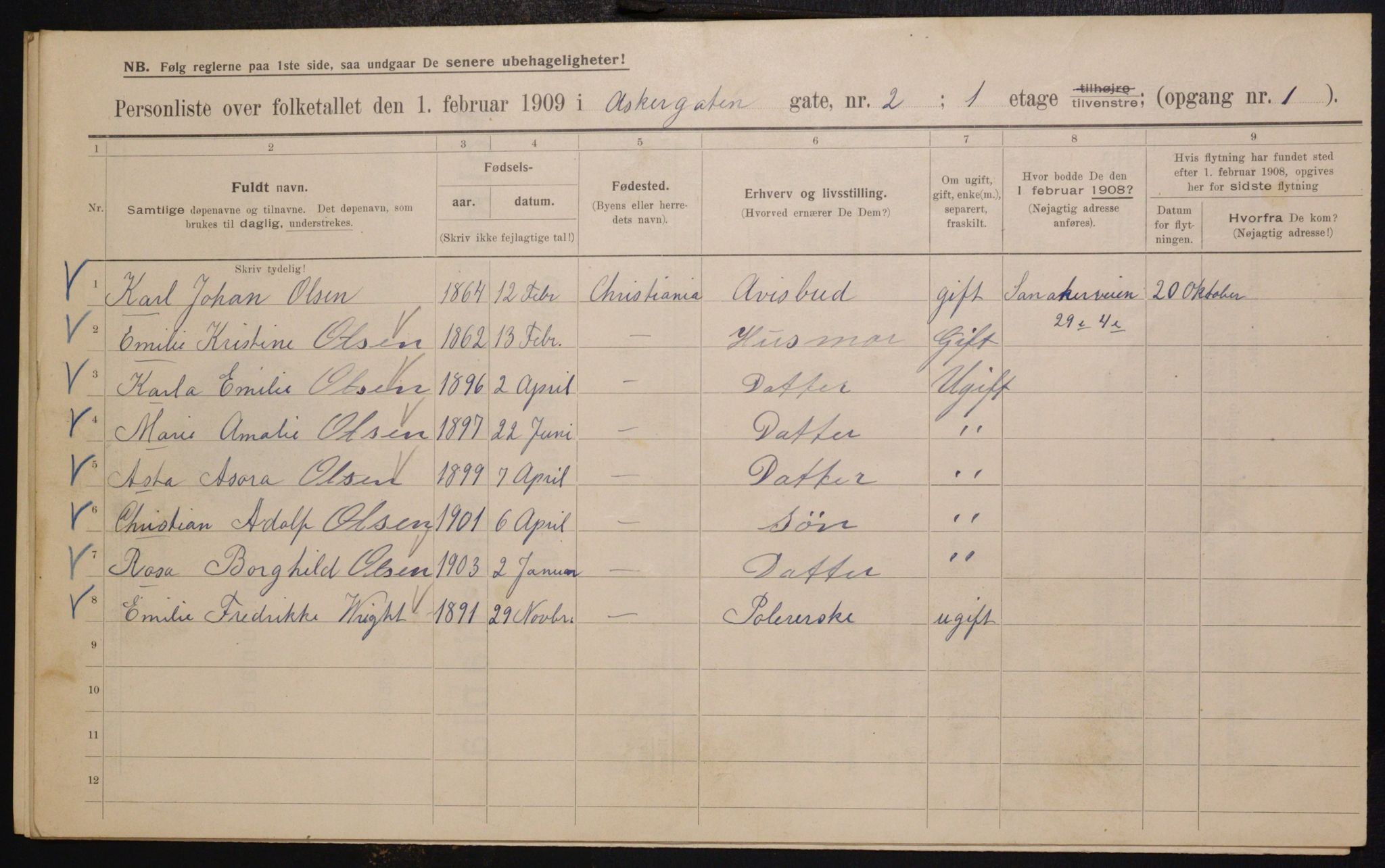 OBA, Municipal Census 1909 for Kristiania, 1909, p. 2350