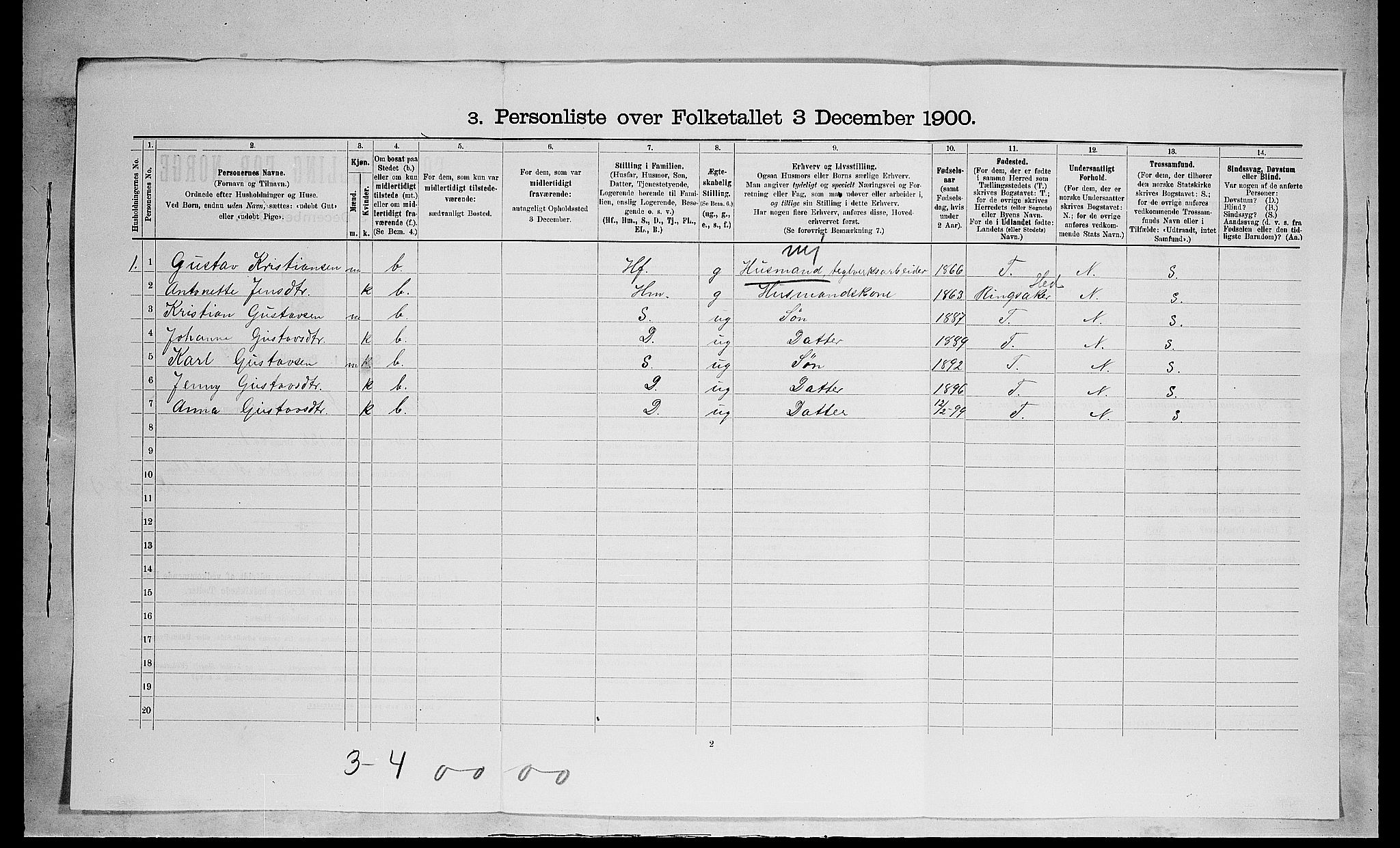 SAH, 1900 census for Nes, 1900, p. 1049