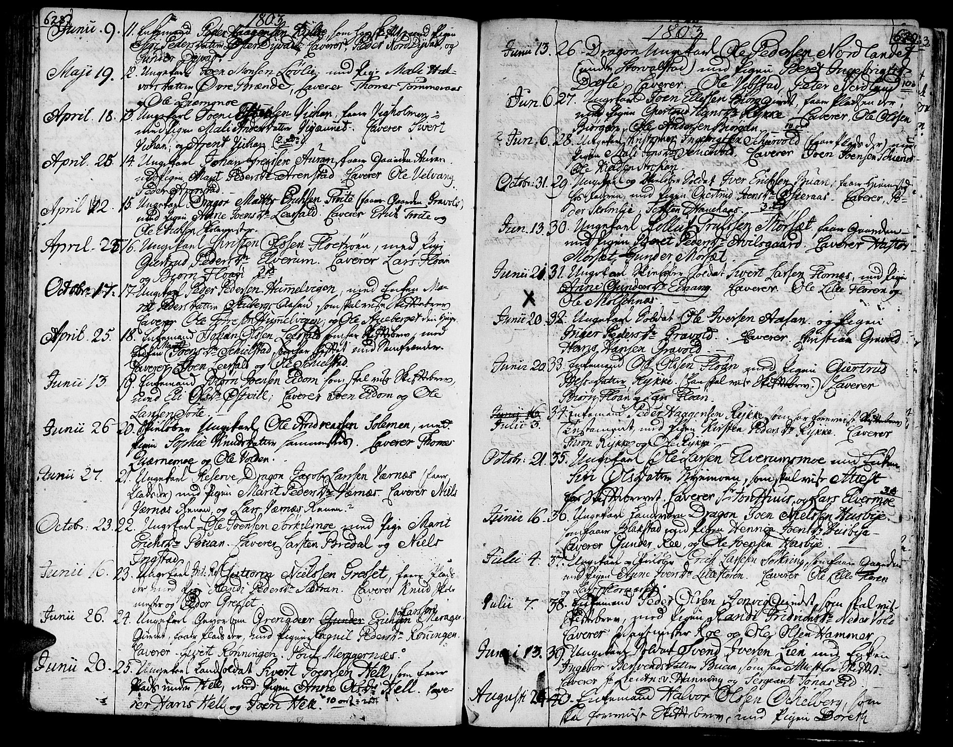 Ministerialprotokoller, klokkerbøker og fødselsregistre - Nord-Trøndelag, SAT/A-1458/709/L0060: Parish register (official) no. 709A07, 1797-1815, p. 628-629