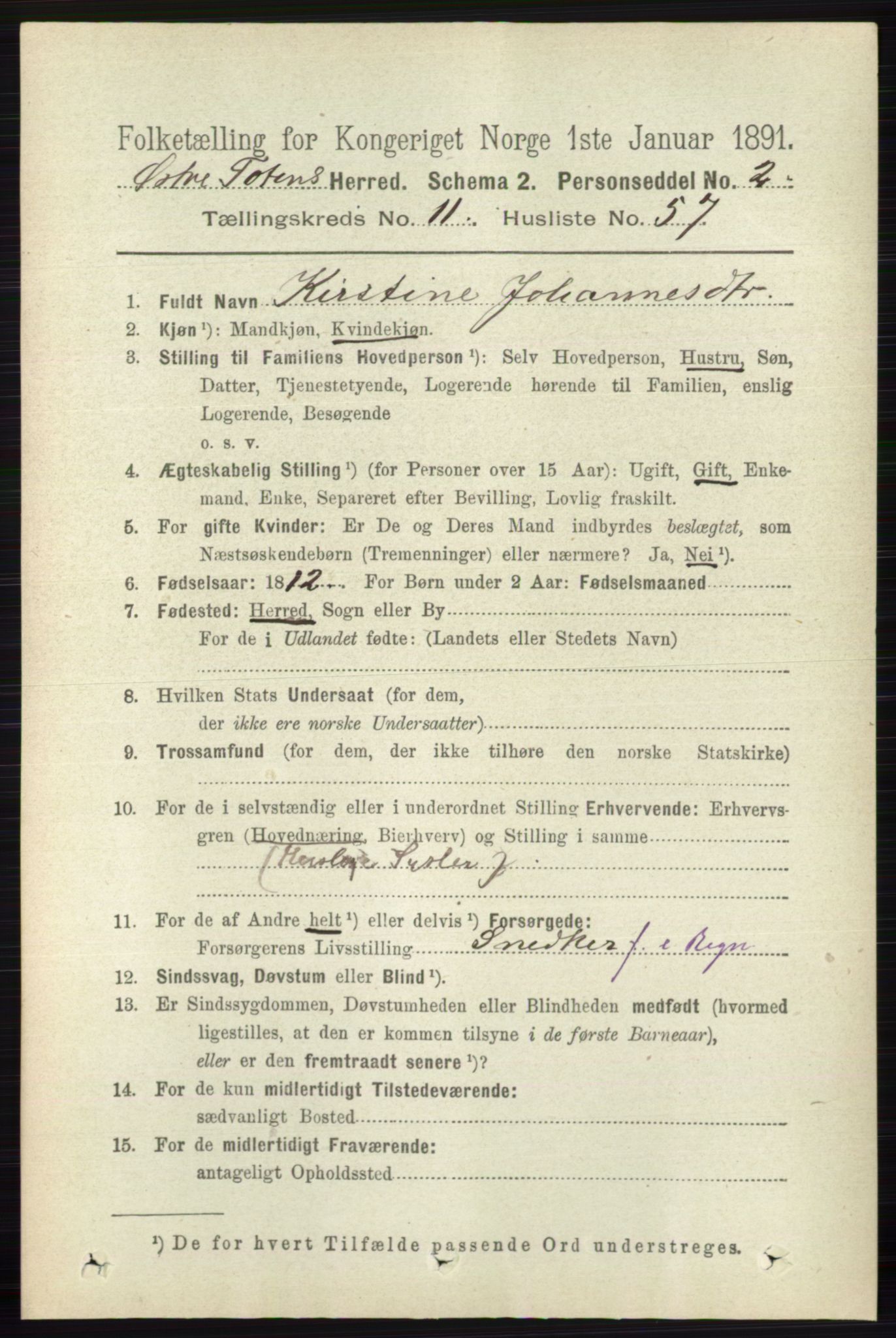 RA, 1891 census for 0528 Østre Toten, 1891, p. 7298