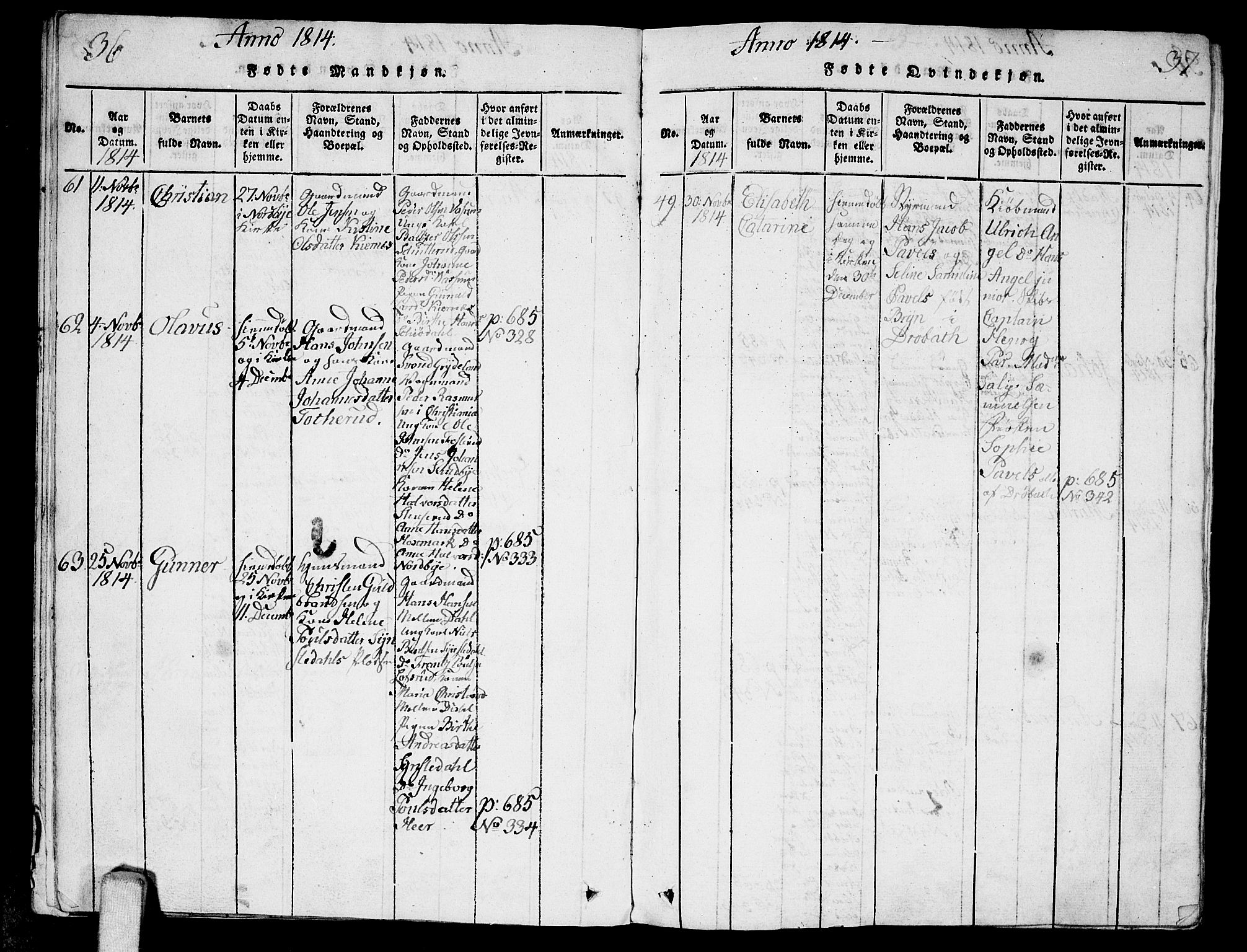 Ås prestekontor Kirkebøker, AV/SAO-A-10894/G/Ga/L0001: Parish register (copy) no. I 1, 1814-1820, p. 36-37