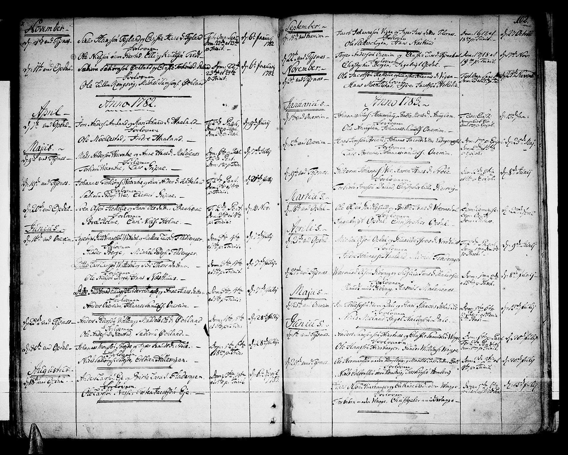 Tysnes sokneprestembete, SAB/A-78601/H/Haa: Parish register (official) no. A 5, 1762-1793, p. 102