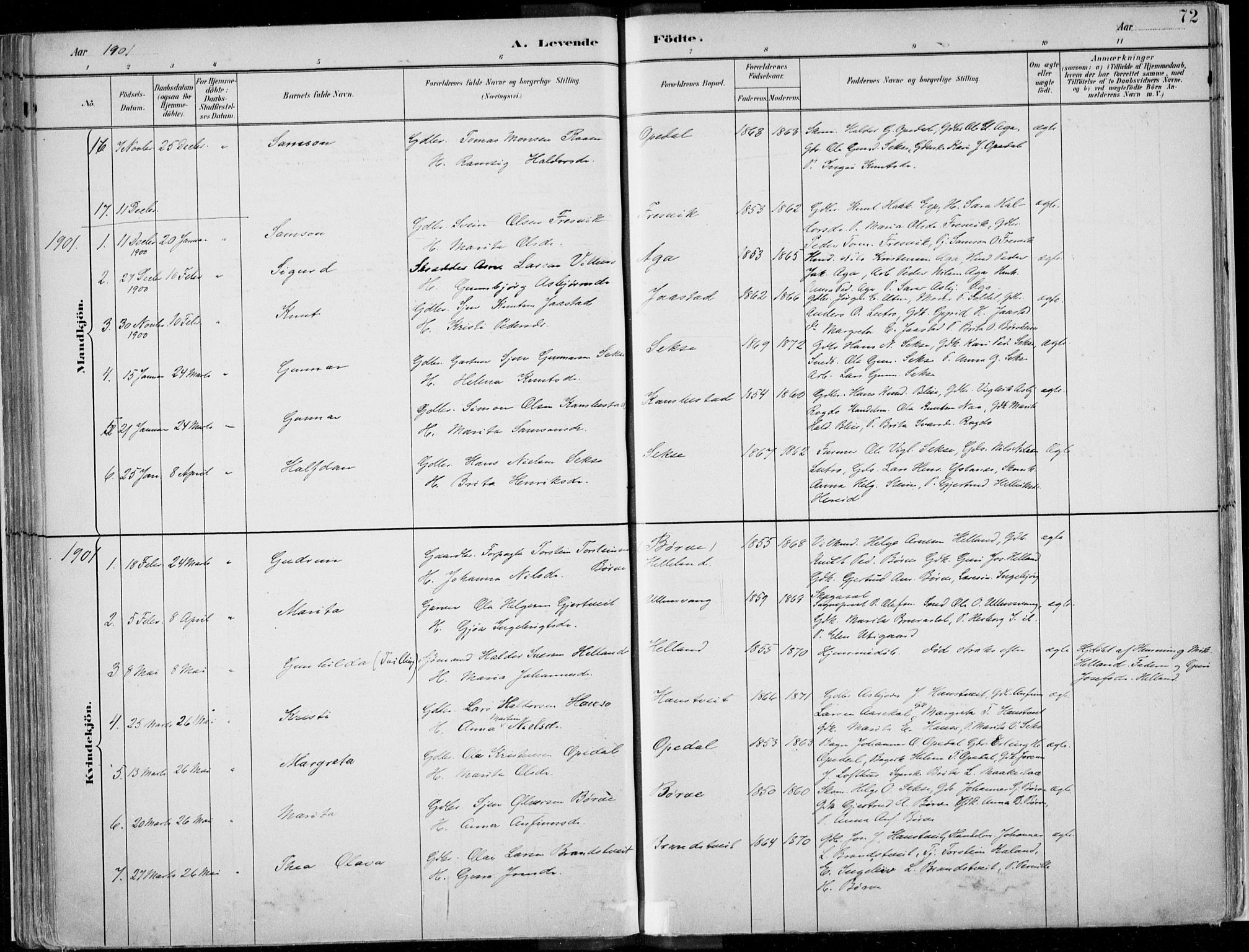 Ullensvang sokneprestembete, SAB/A-78701/H/Haa: Parish register (official) no. B  1, 1882-1918, p. 72
