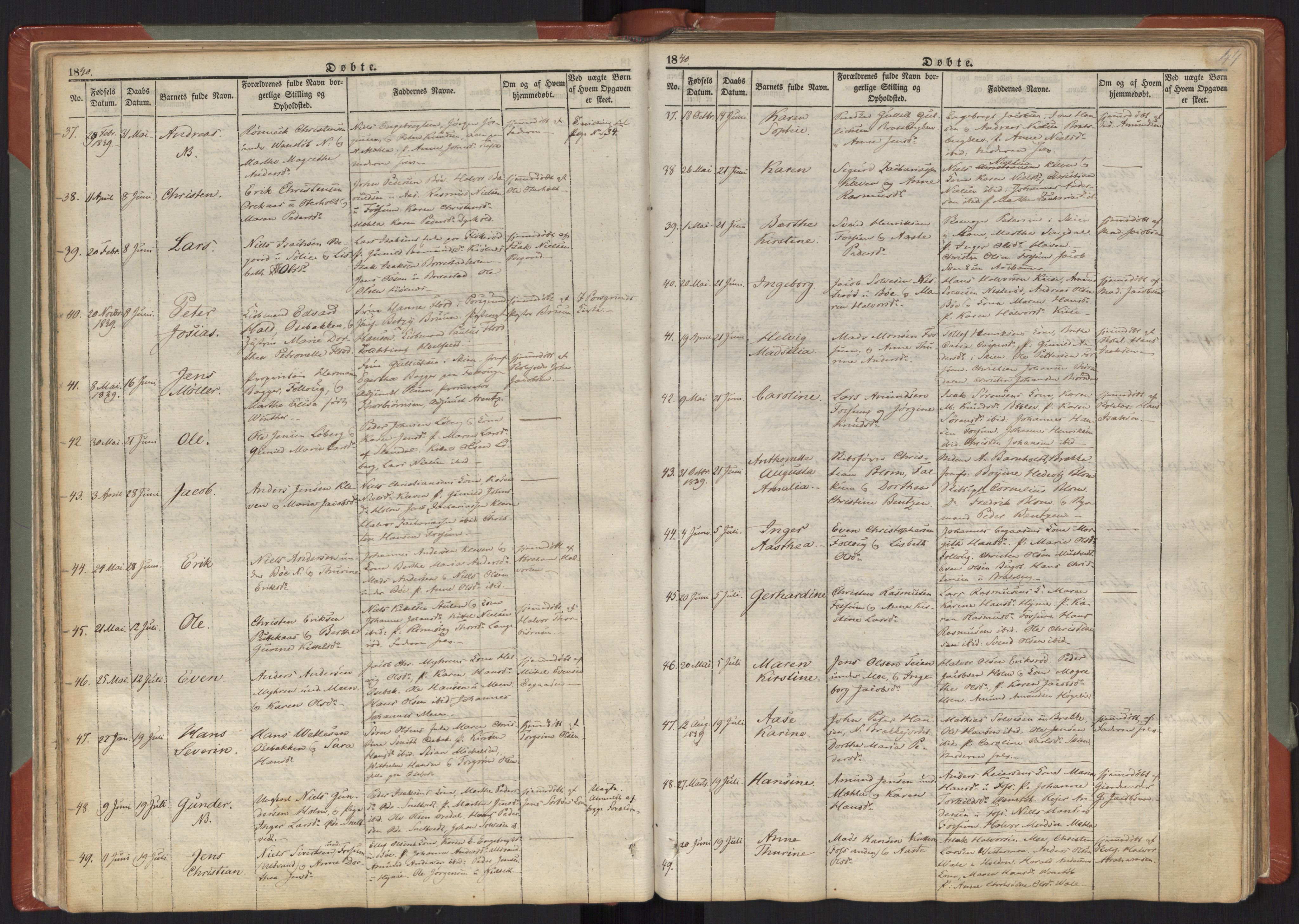 Gjerpen kirkebøker, AV/SAKO-A-265/F/Fa/L0007a: Parish register (official) no. I 7A, 1834-1857, p. 44